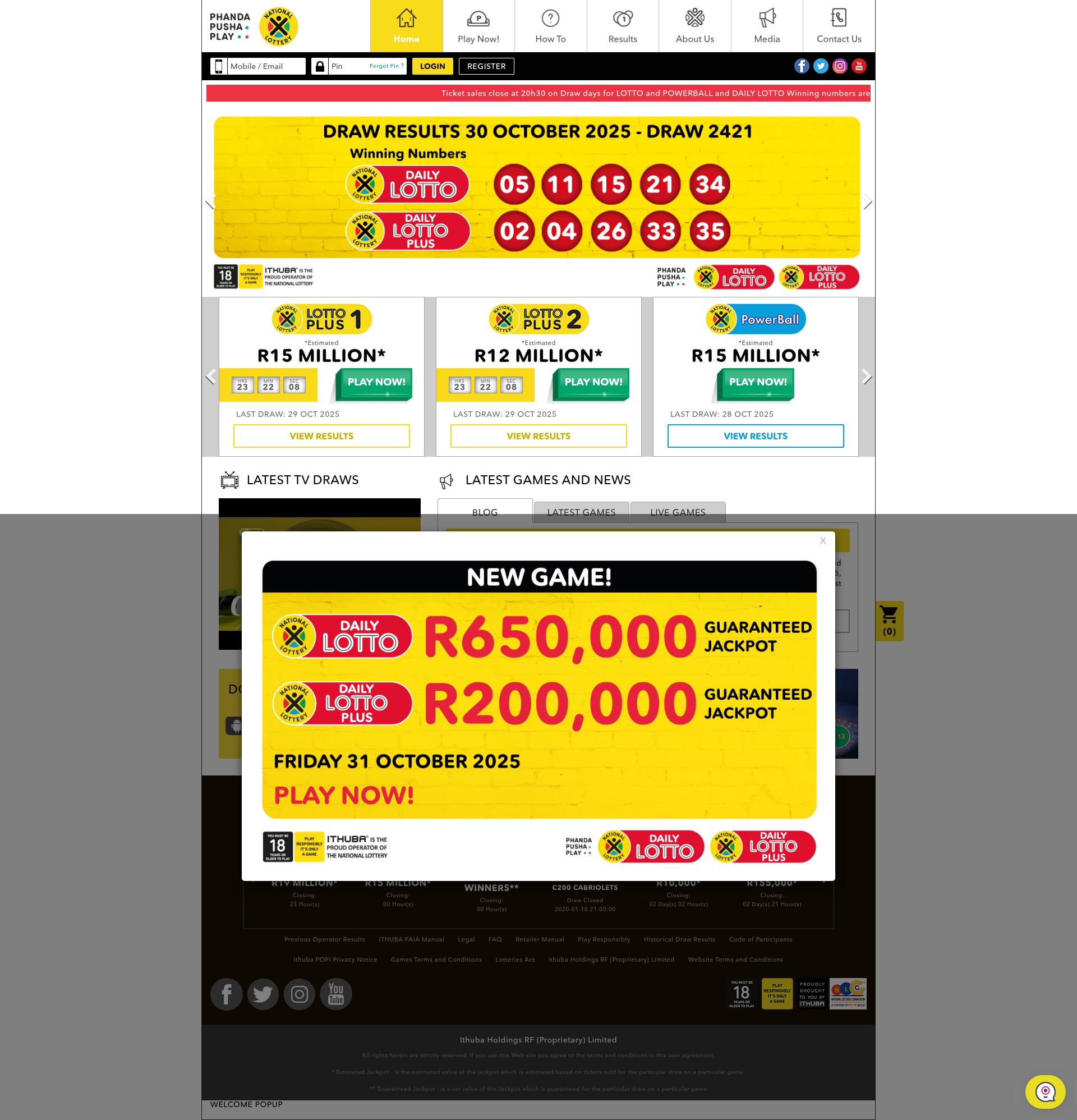 Screenshot of nationallottery.co.za