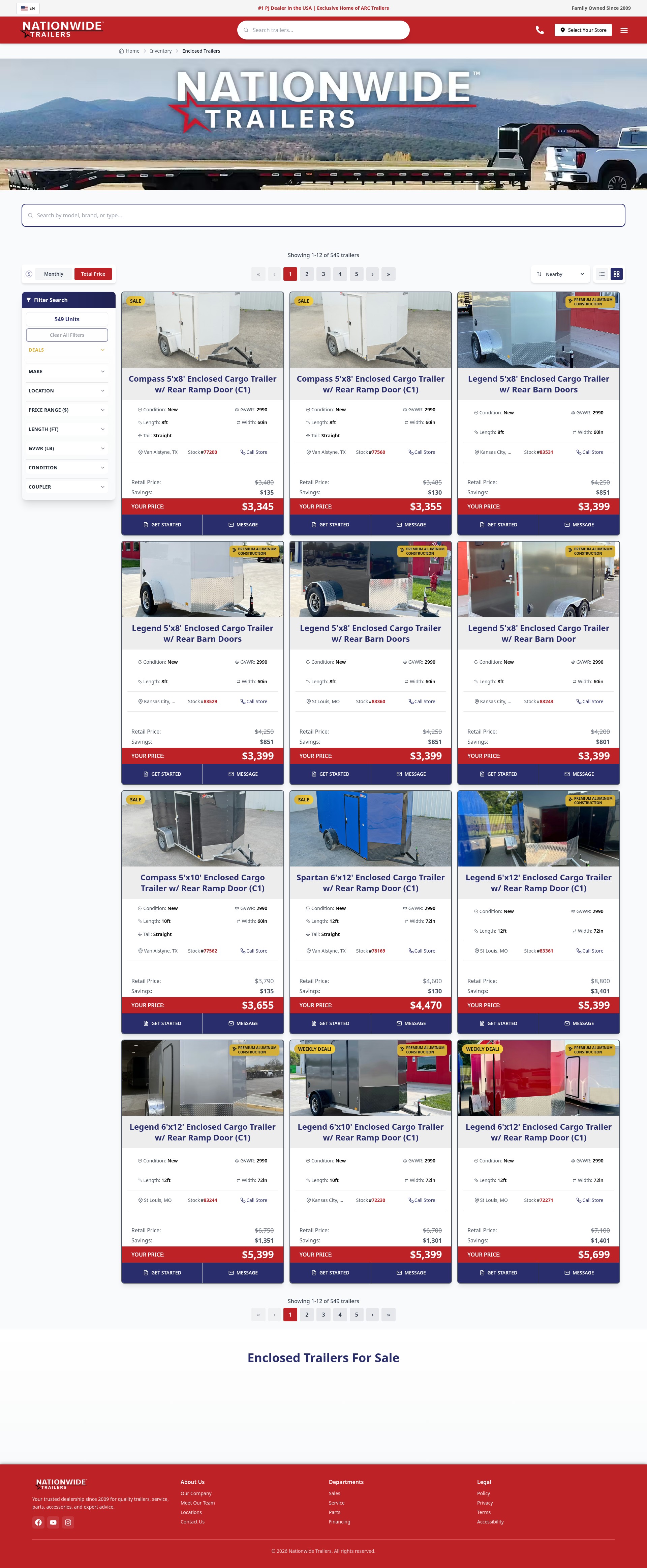 Screenshot of nationwidetrailers.com
