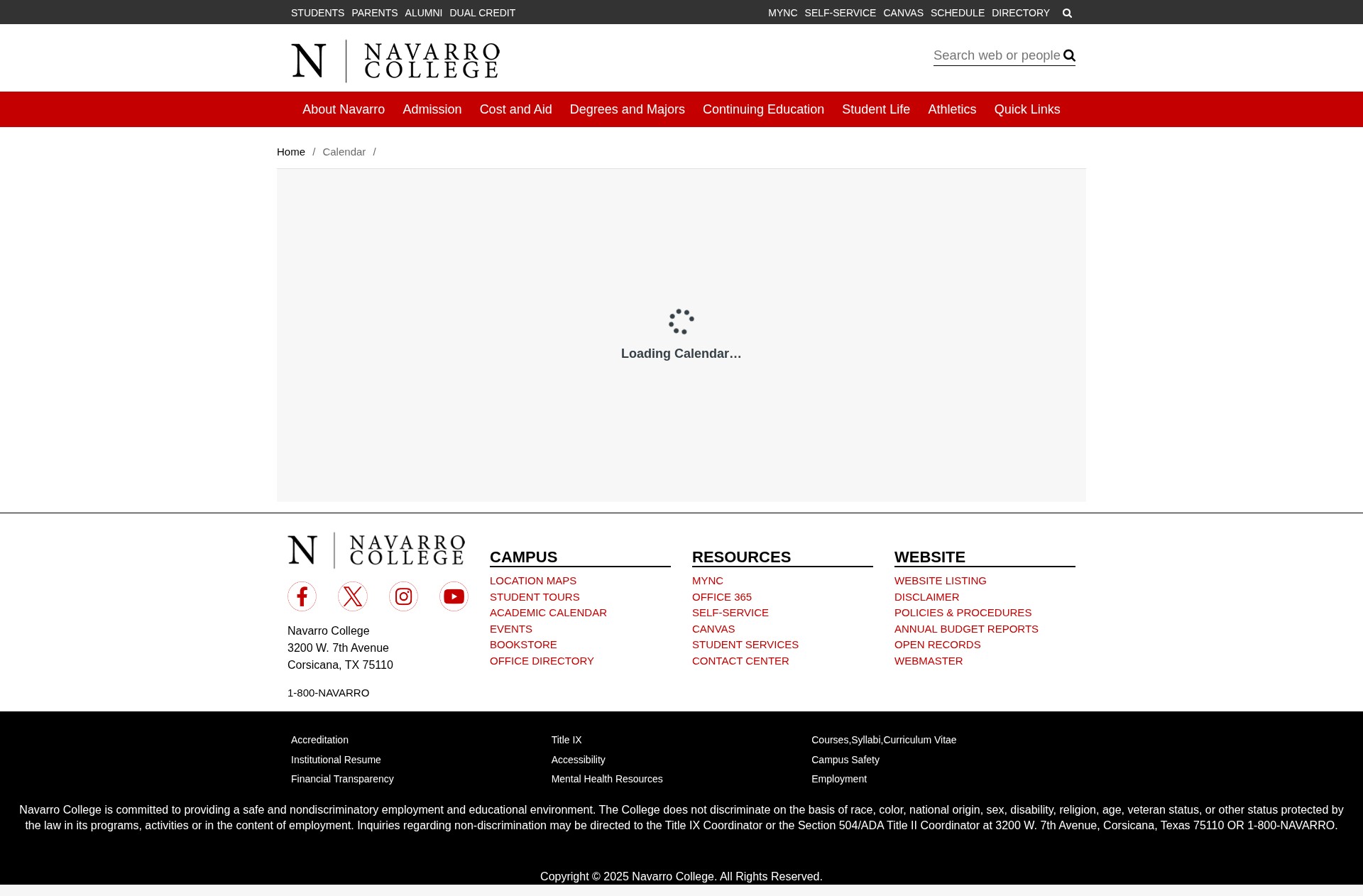 Screenshot of navarrocollege.edu
