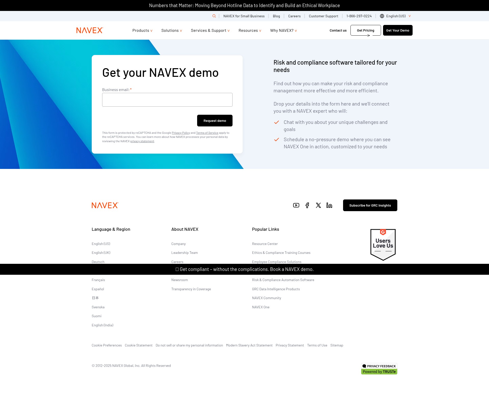 Screenshot of navex.com