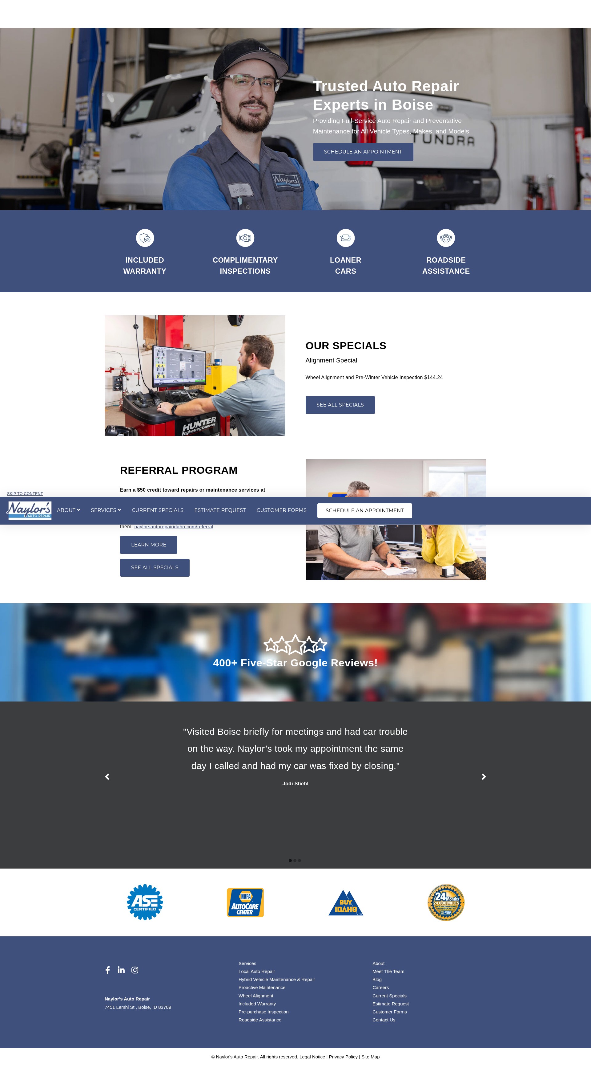 Screenshot of naylorsautorepairidaho.com