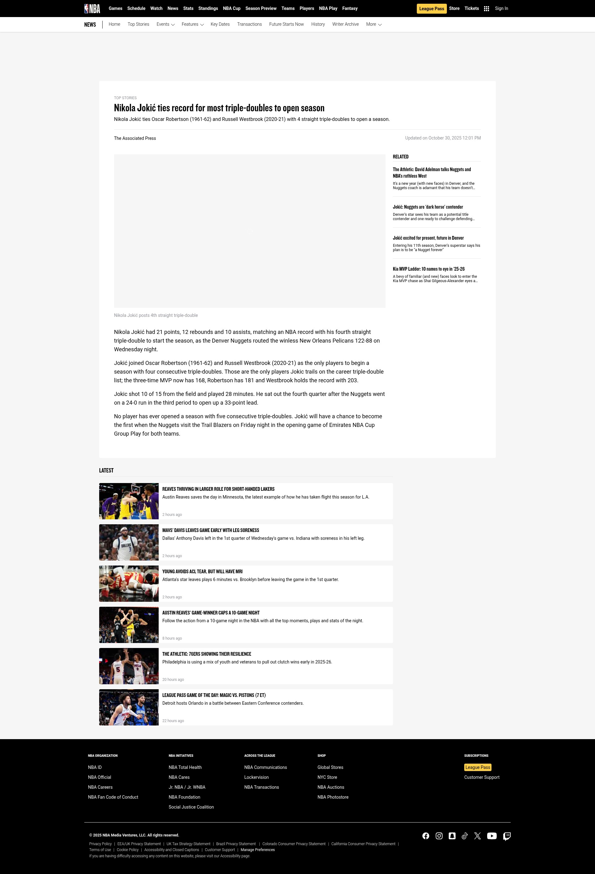 Screenshot of nba.com
