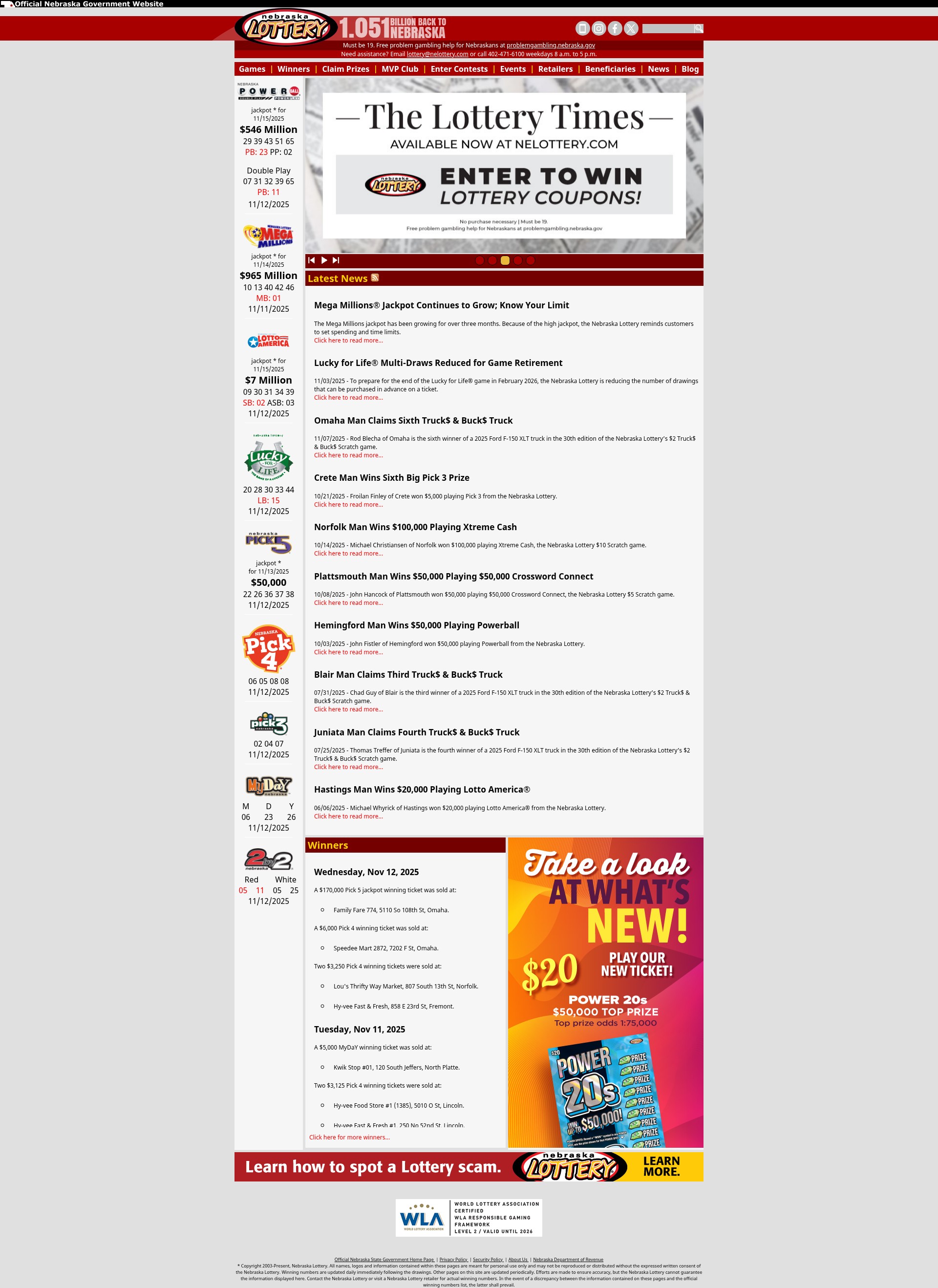 Screenshot of nelottery.com