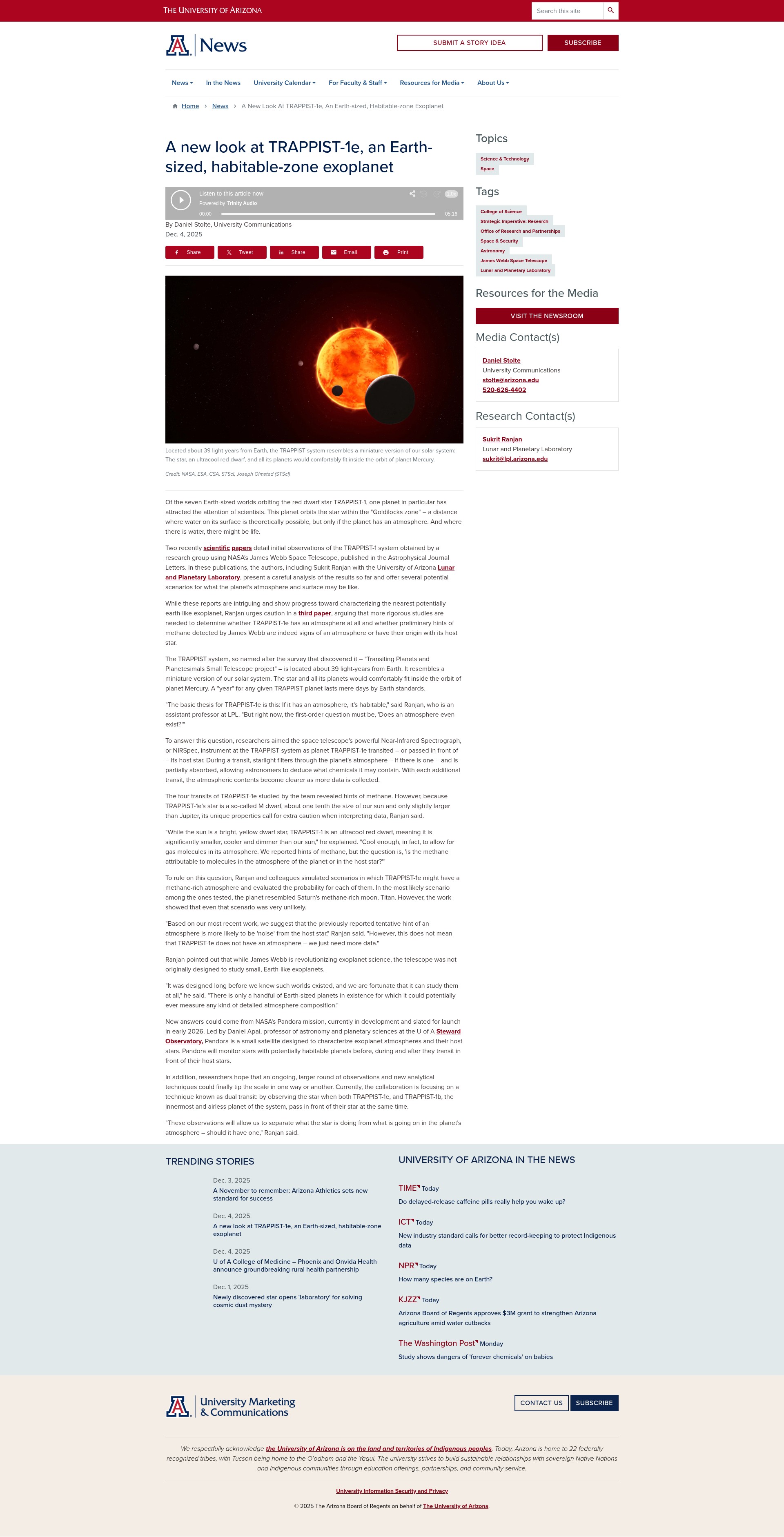 Screenshot of news.arizona.edu