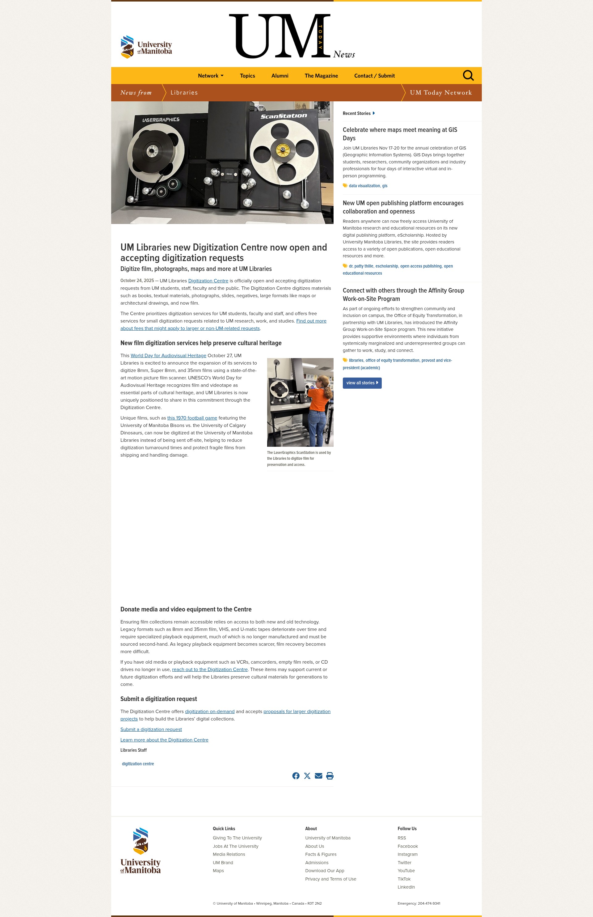 Screenshot of news.umanitoba.ca