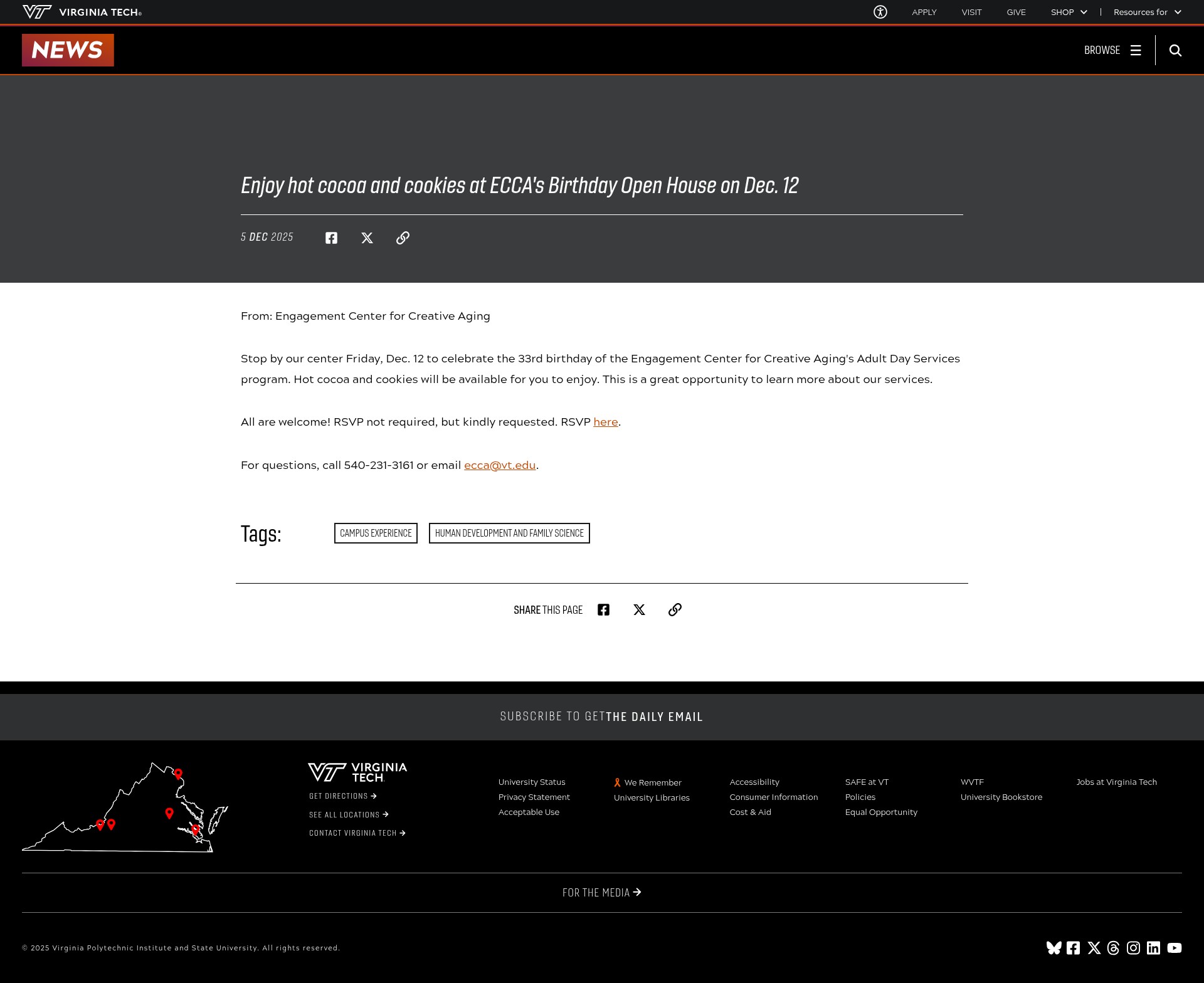Screenshot of news.vt.edu