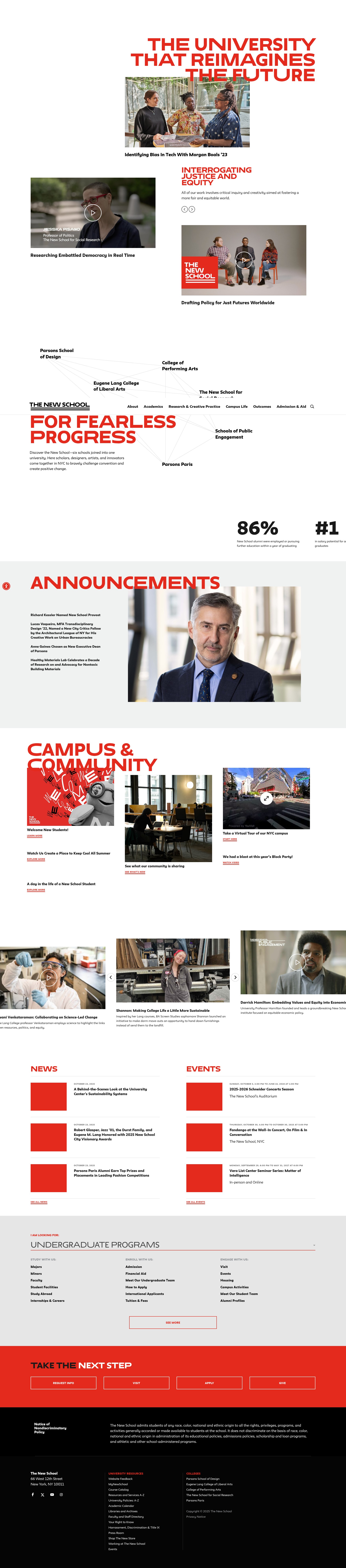 Screenshot of newschool.edu