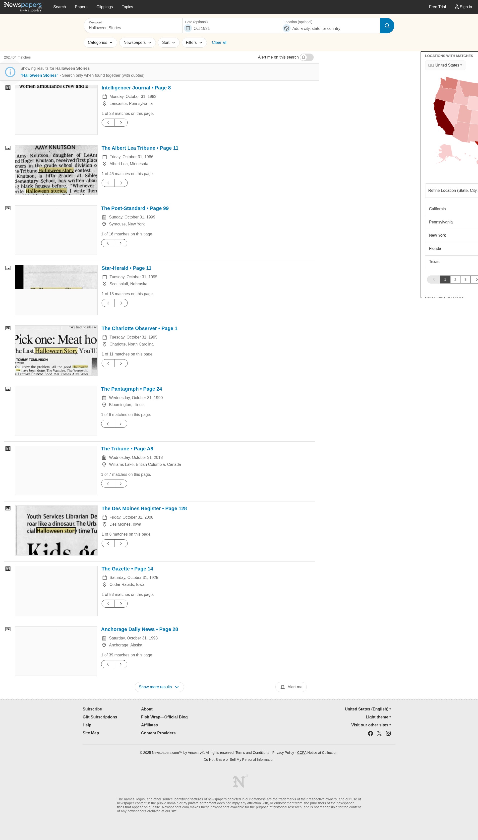 Screenshot of newspapers.com