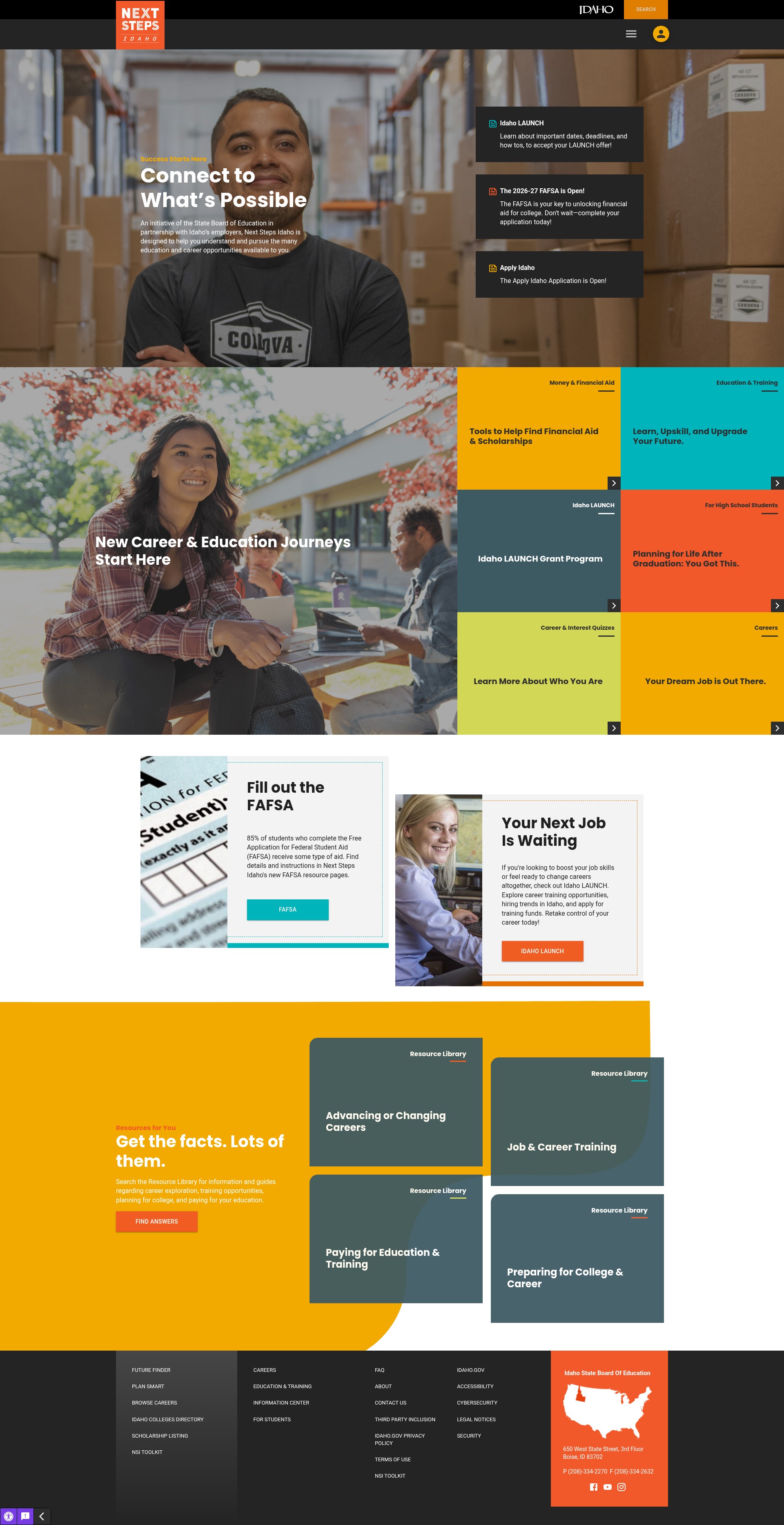 Screenshot of nextsteps.idaho.gov
