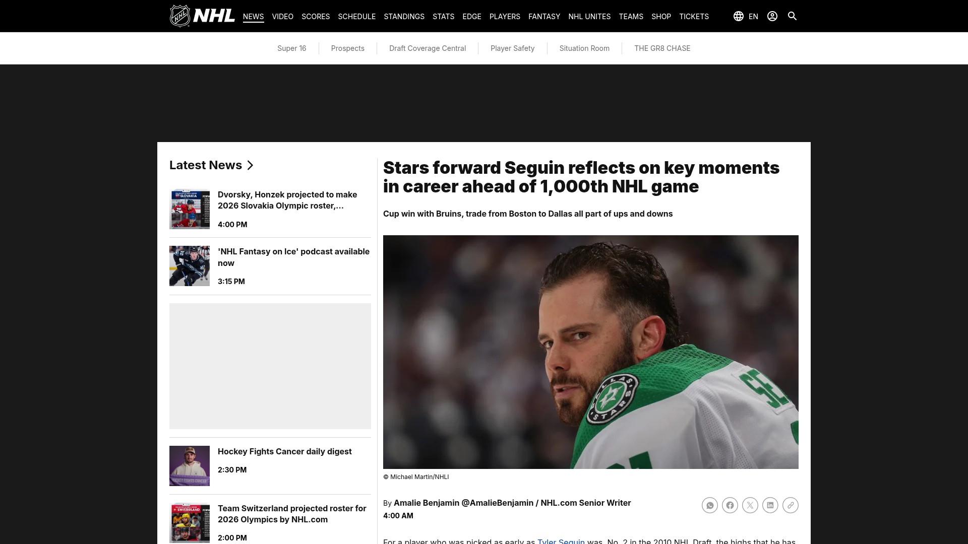 Screenshot of nhl.com