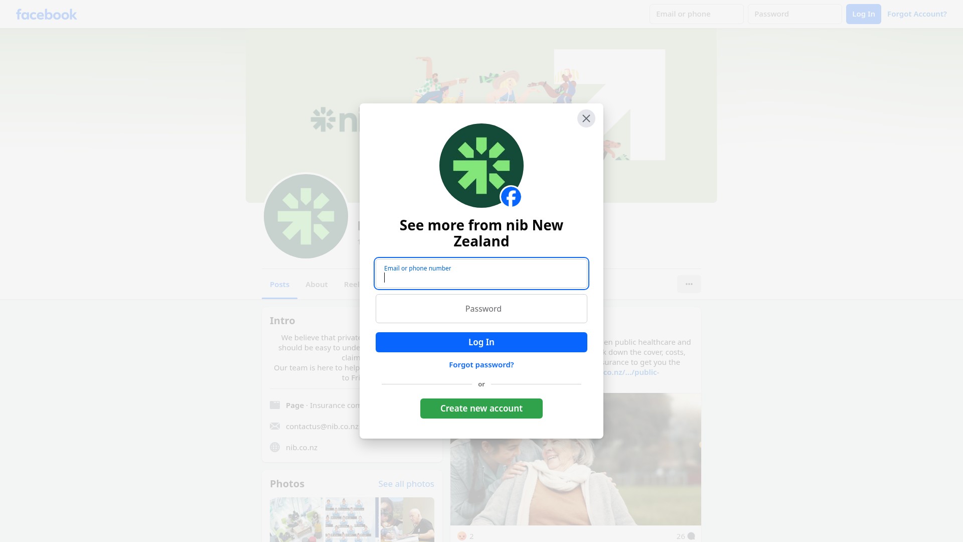 Screenshot of nib.co.nz