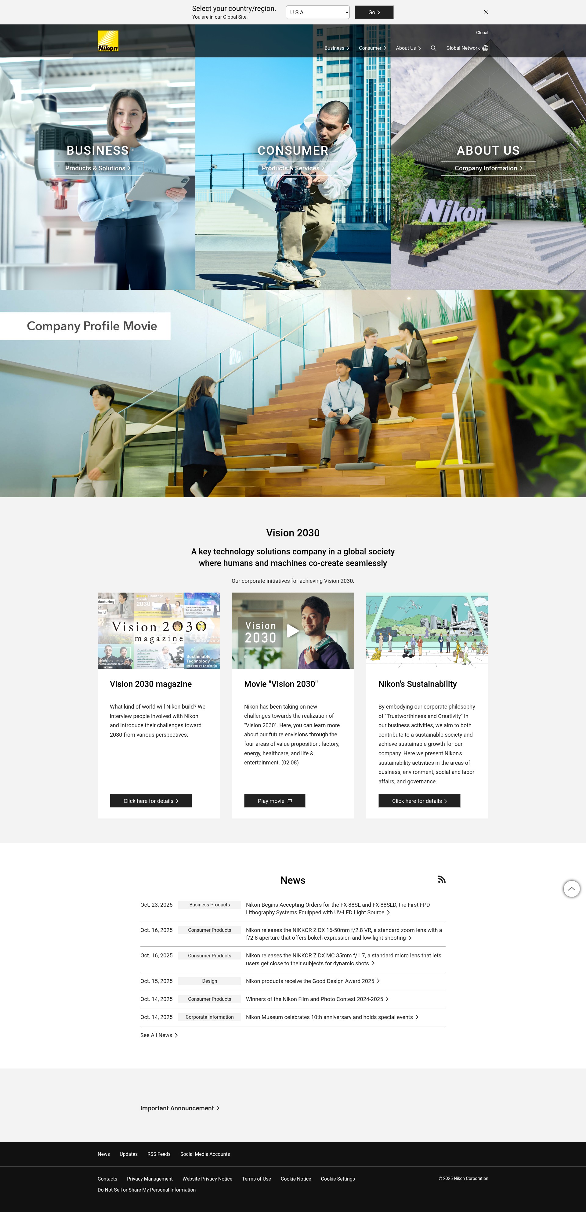 Screenshot of nikon.com