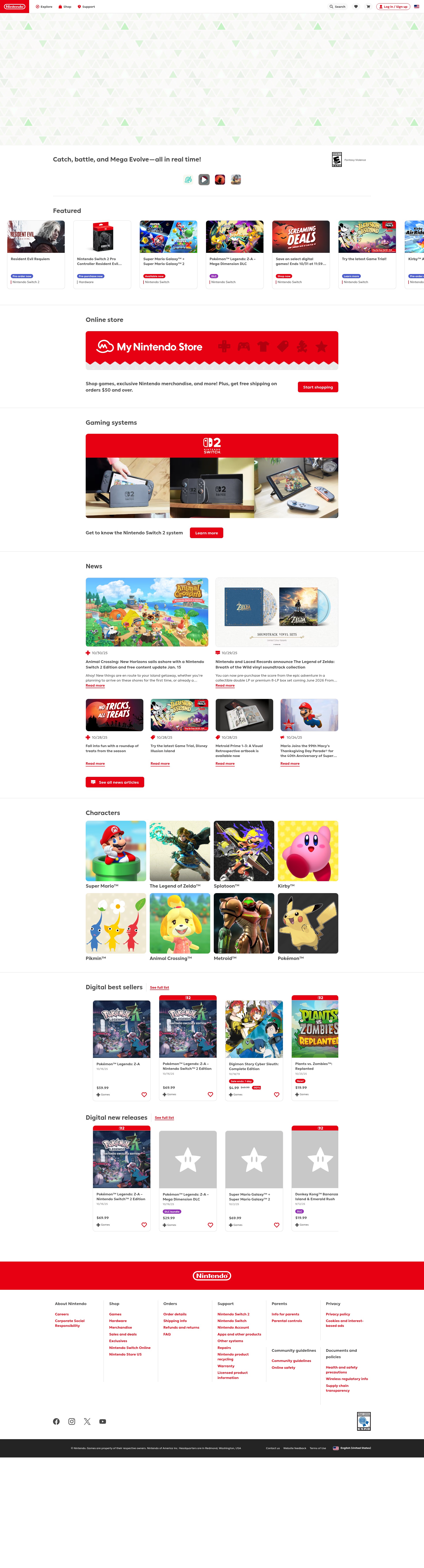 Screenshot of nintendo.com