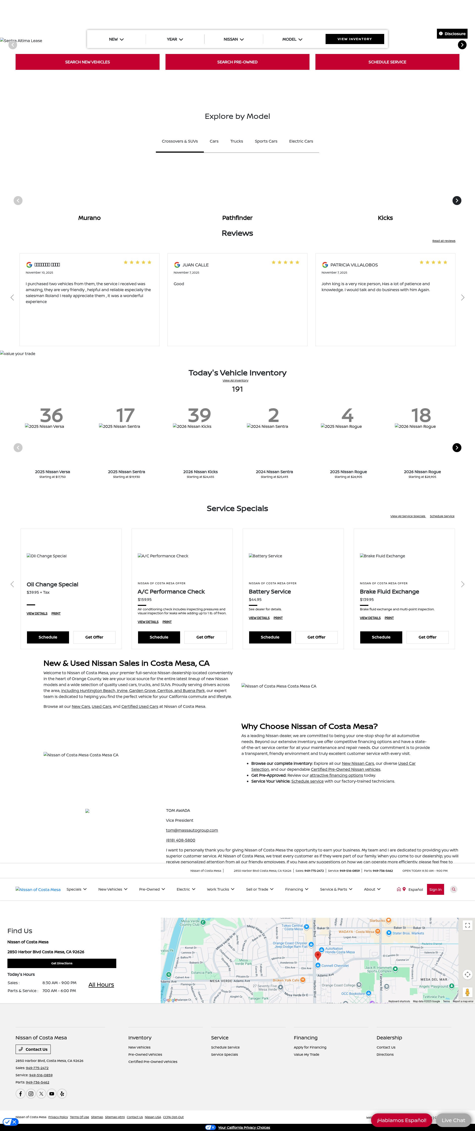 Screenshot of nissanofcostamesa.com