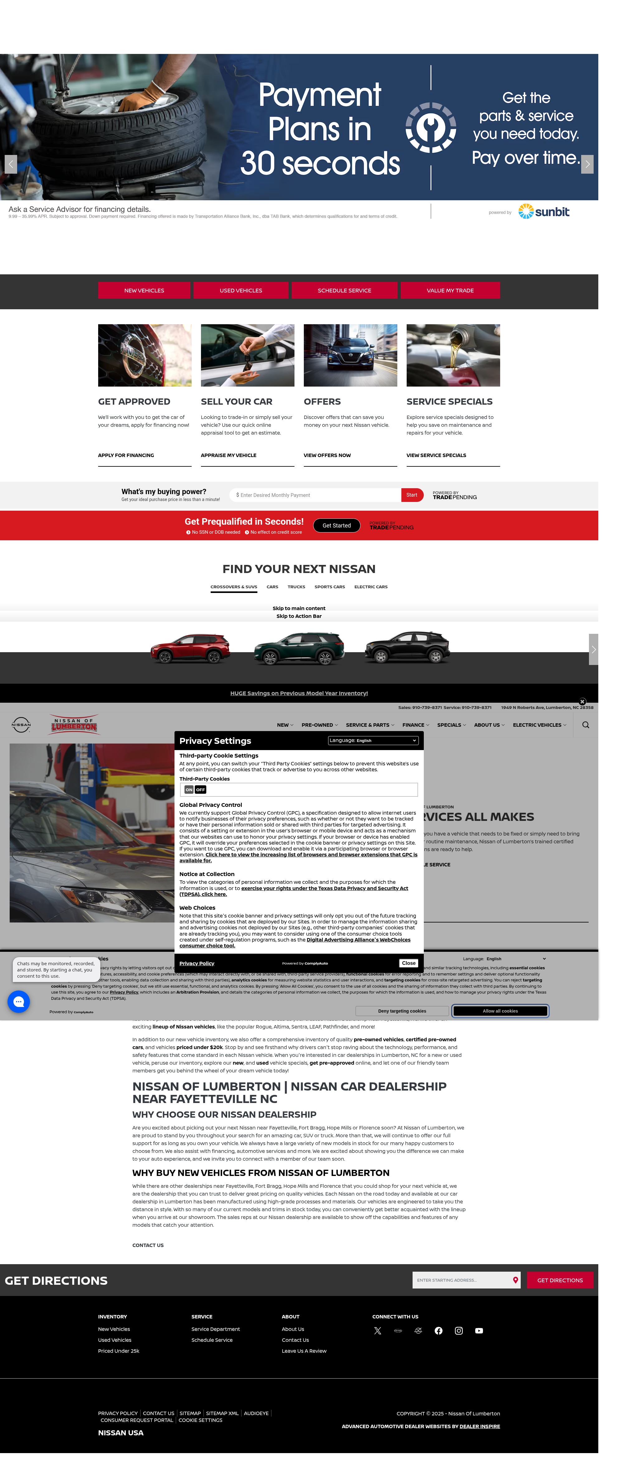 Screenshot of nissanoflumberton.com