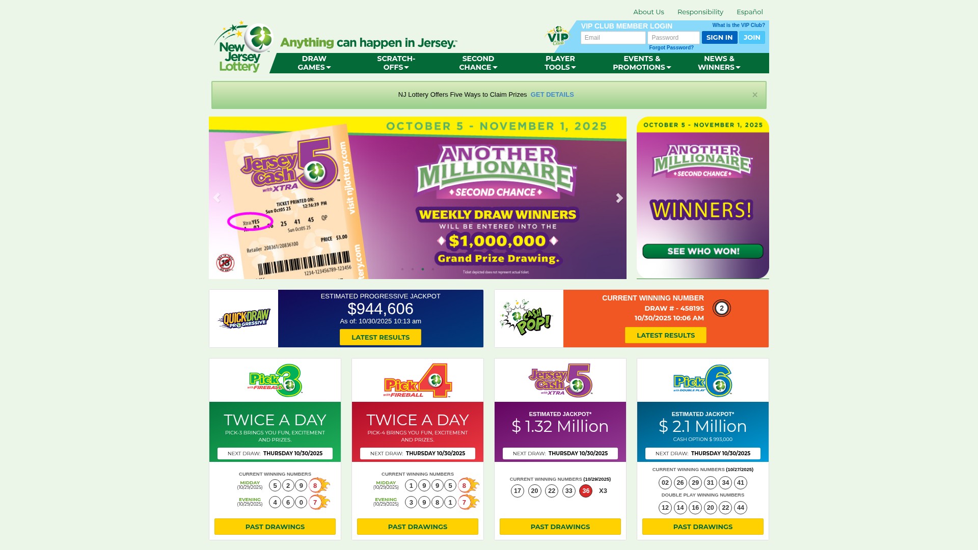 Screenshot of njlottery.com