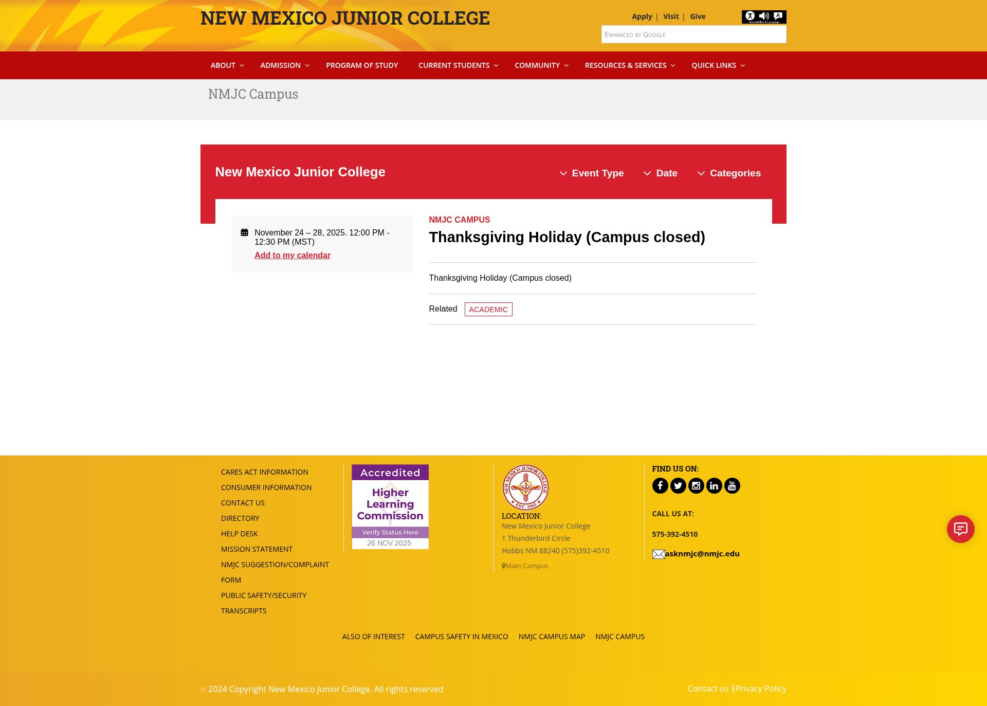 Screenshot of nmjc.edu