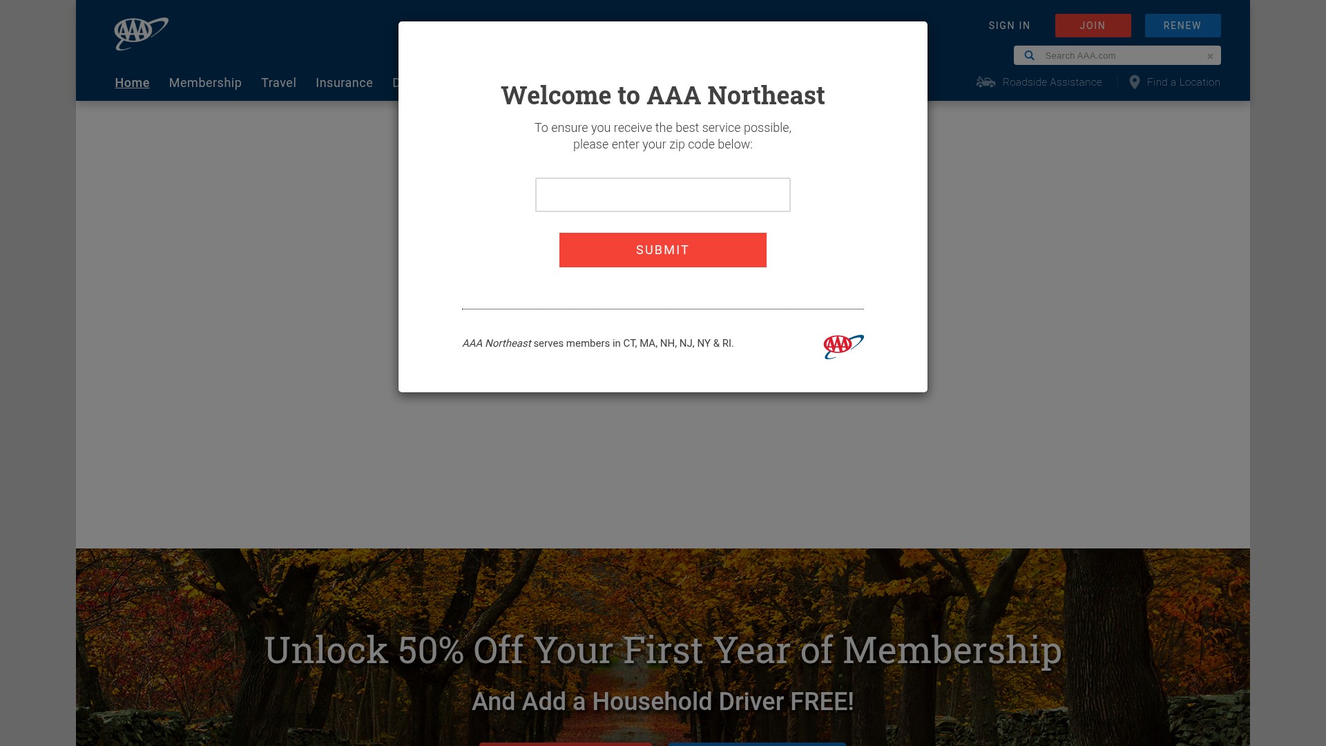 Screenshot of northeast.aaa.com