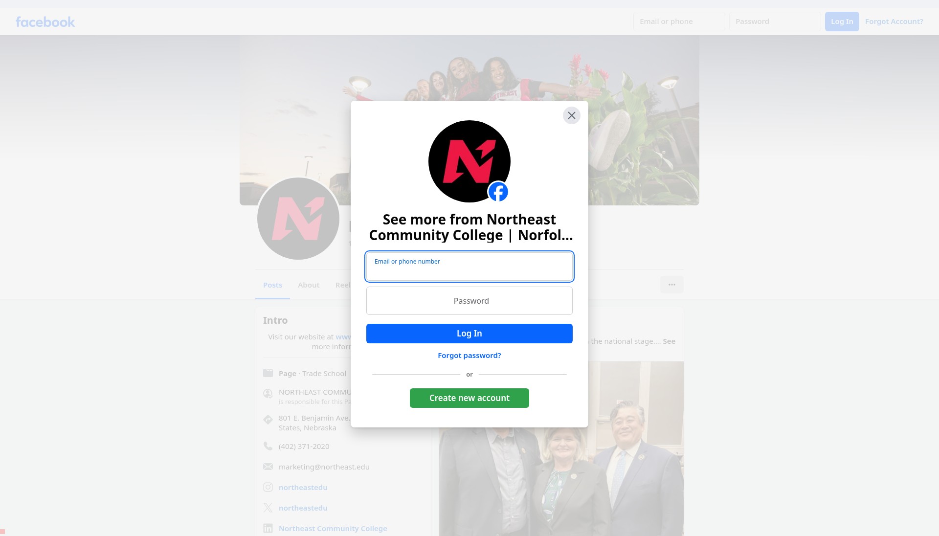 Screenshot of northeast.edu