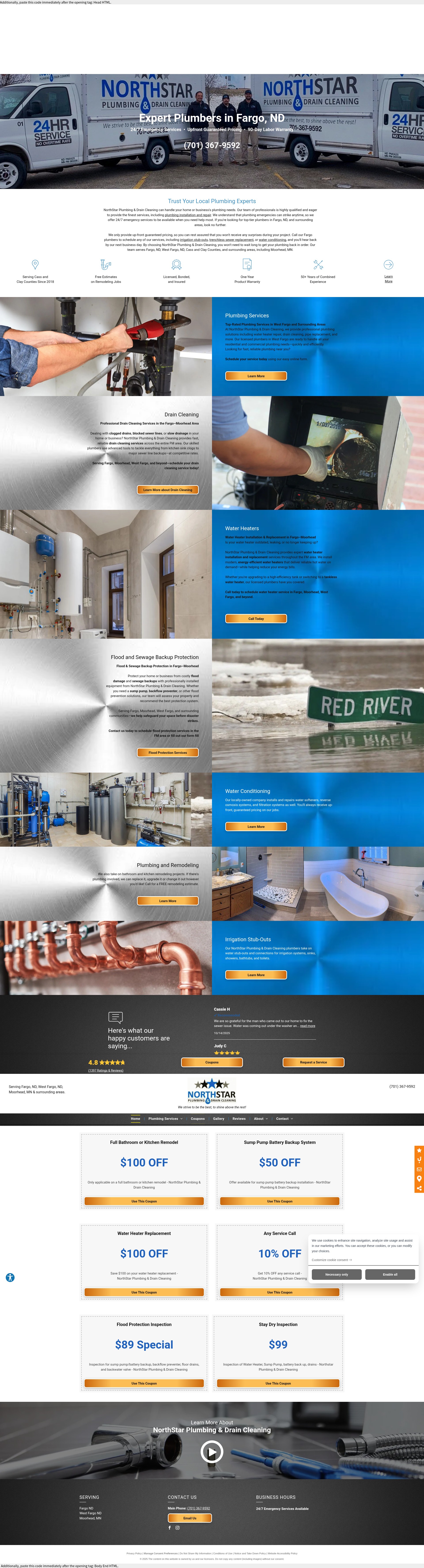 Screenshot of northstarplumbingnd.com