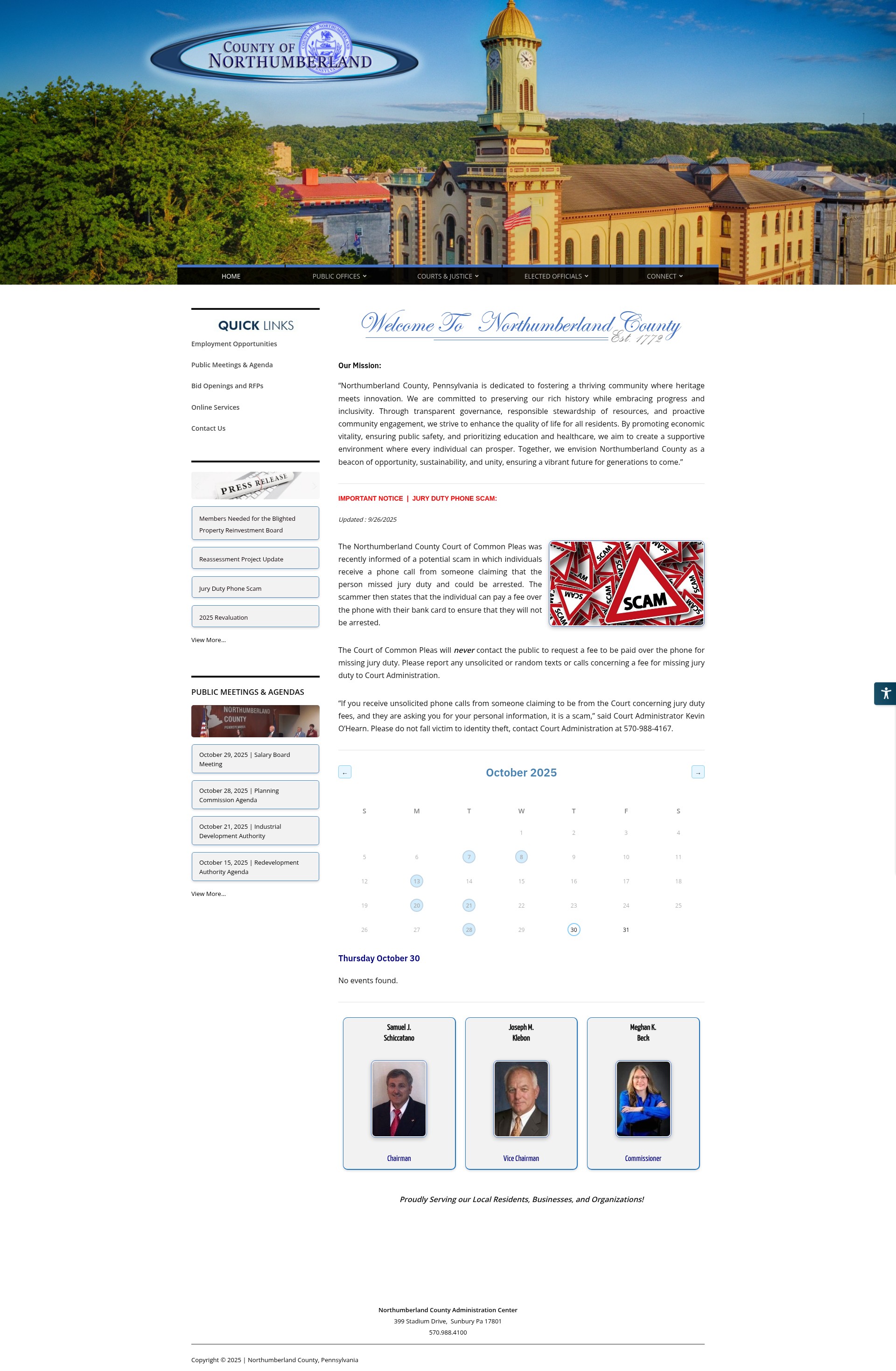 Screenshot of northumberlandcountypa.gov