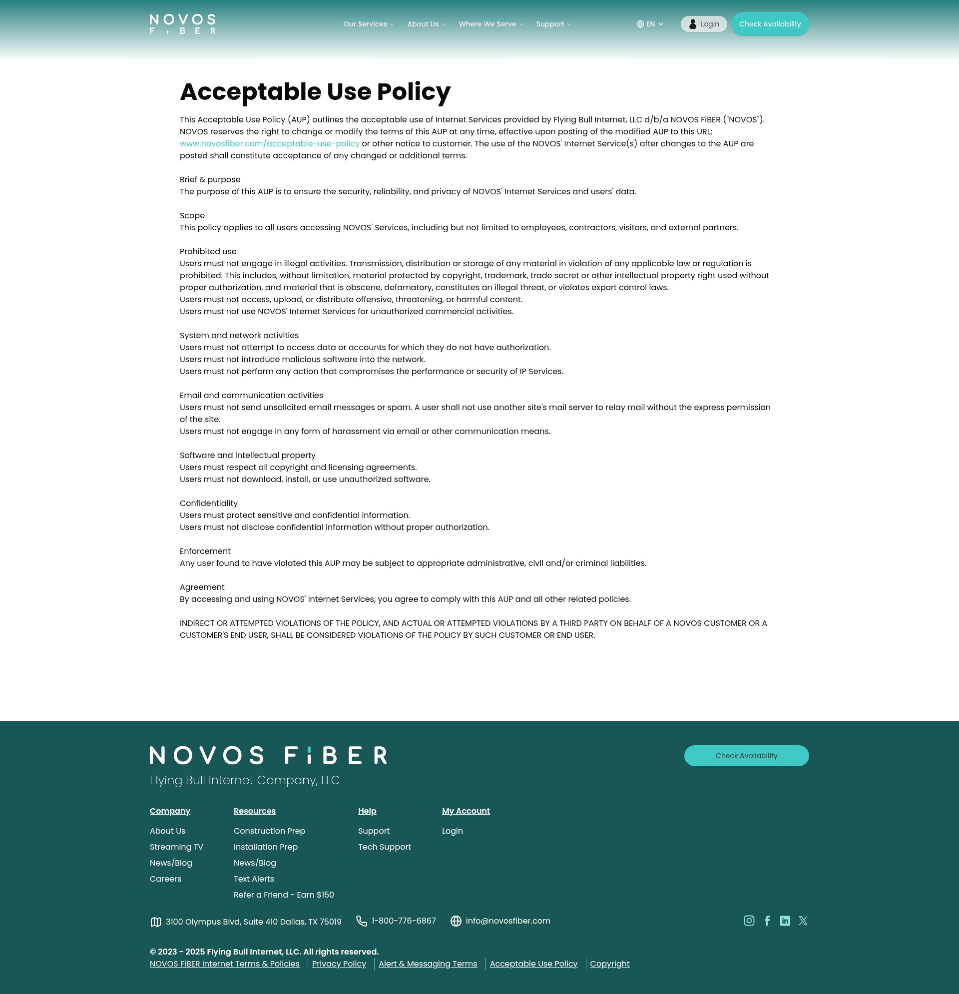Screenshot of novosfiber.com