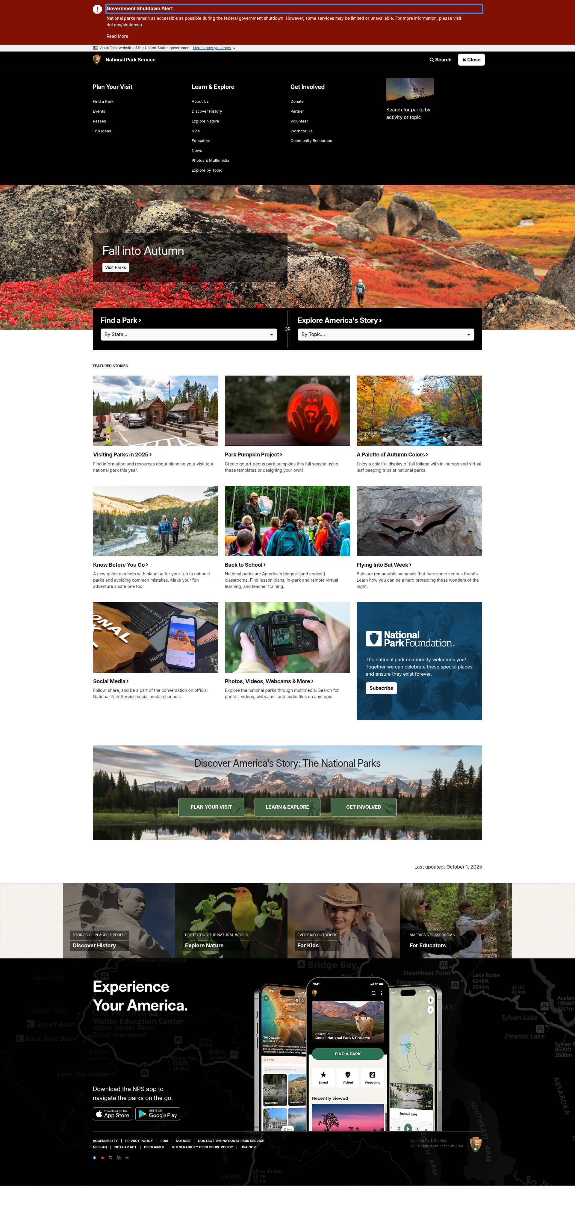 Screenshot of nps.gov