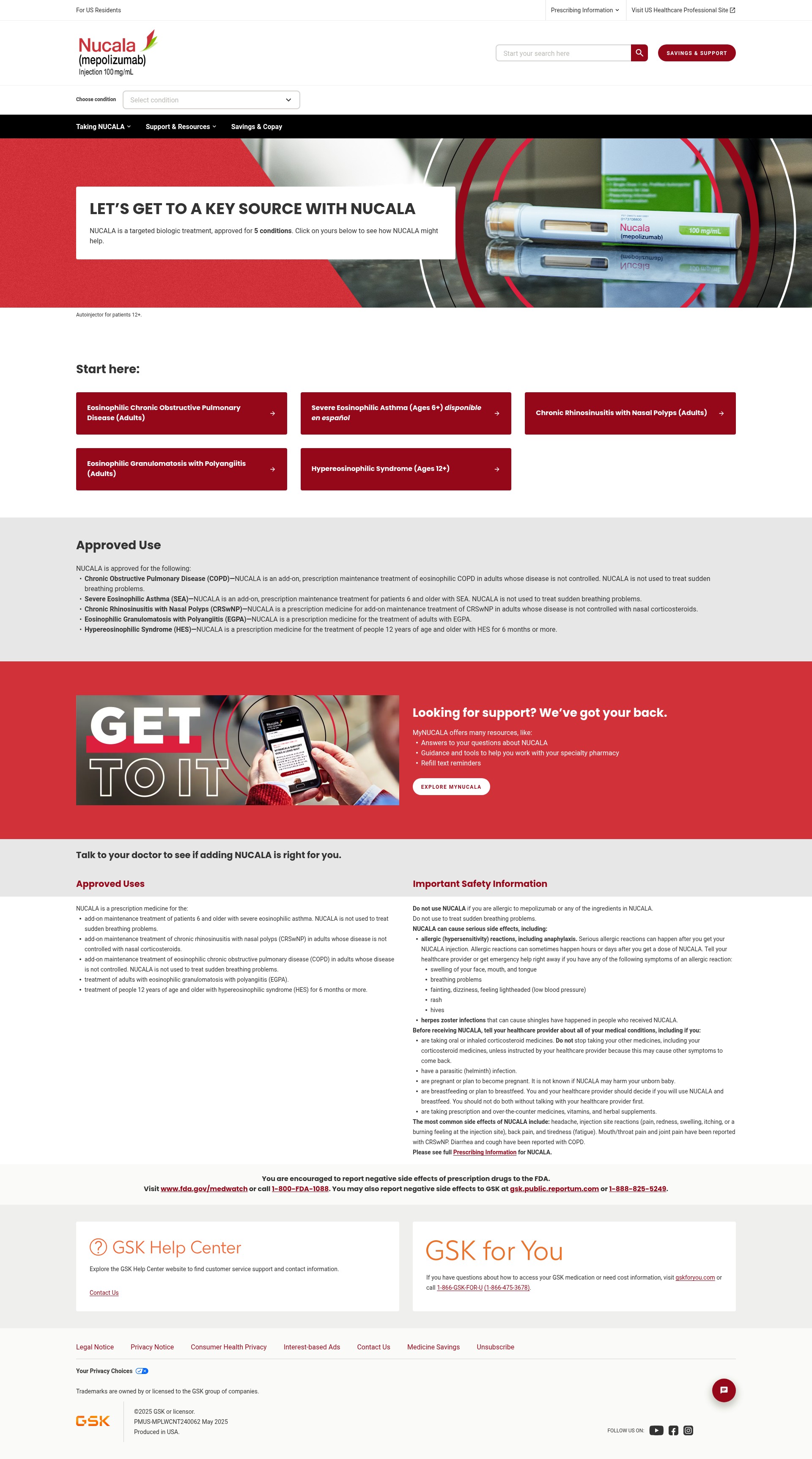 Screenshot of nucala.com