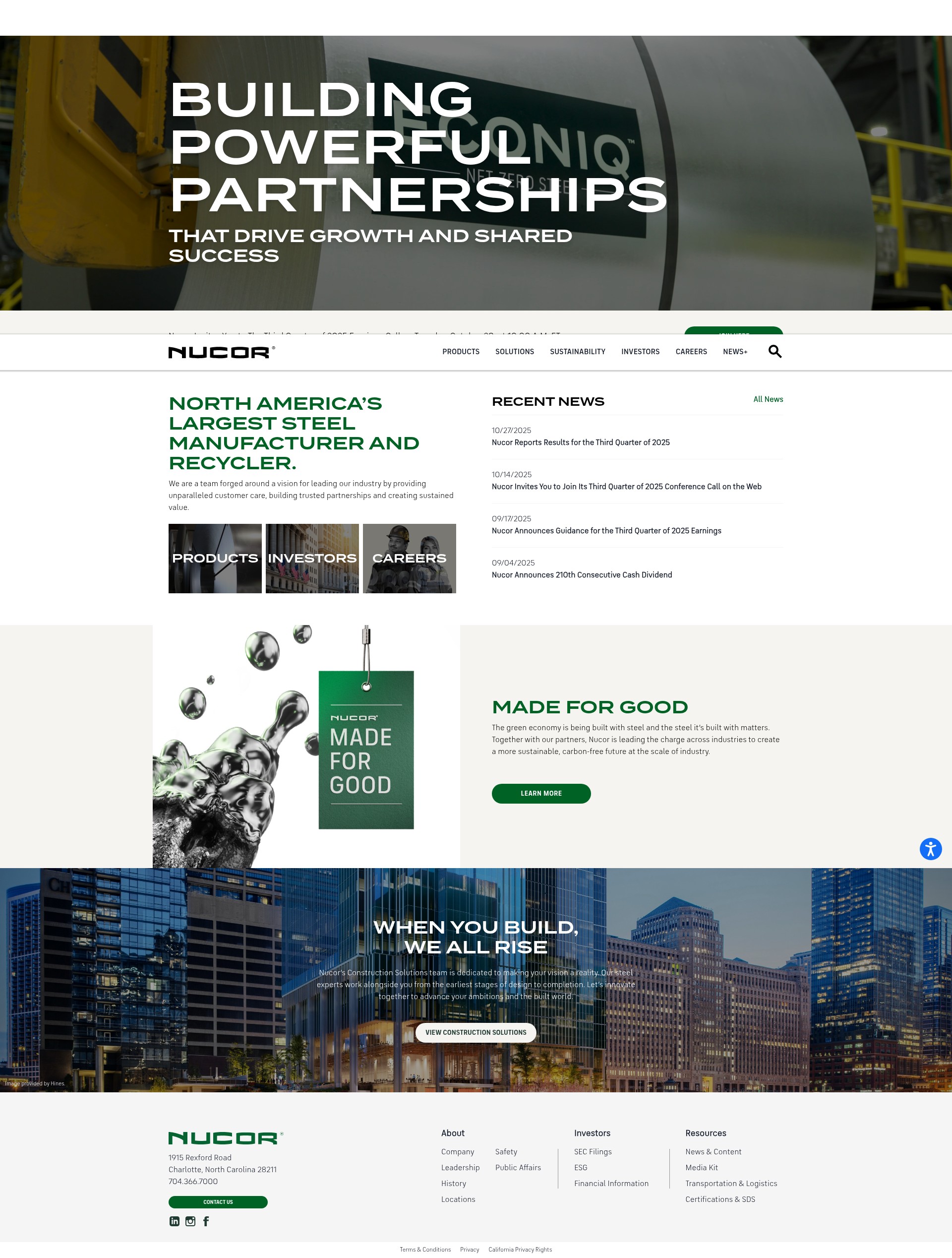 Screenshot of nucor.com
