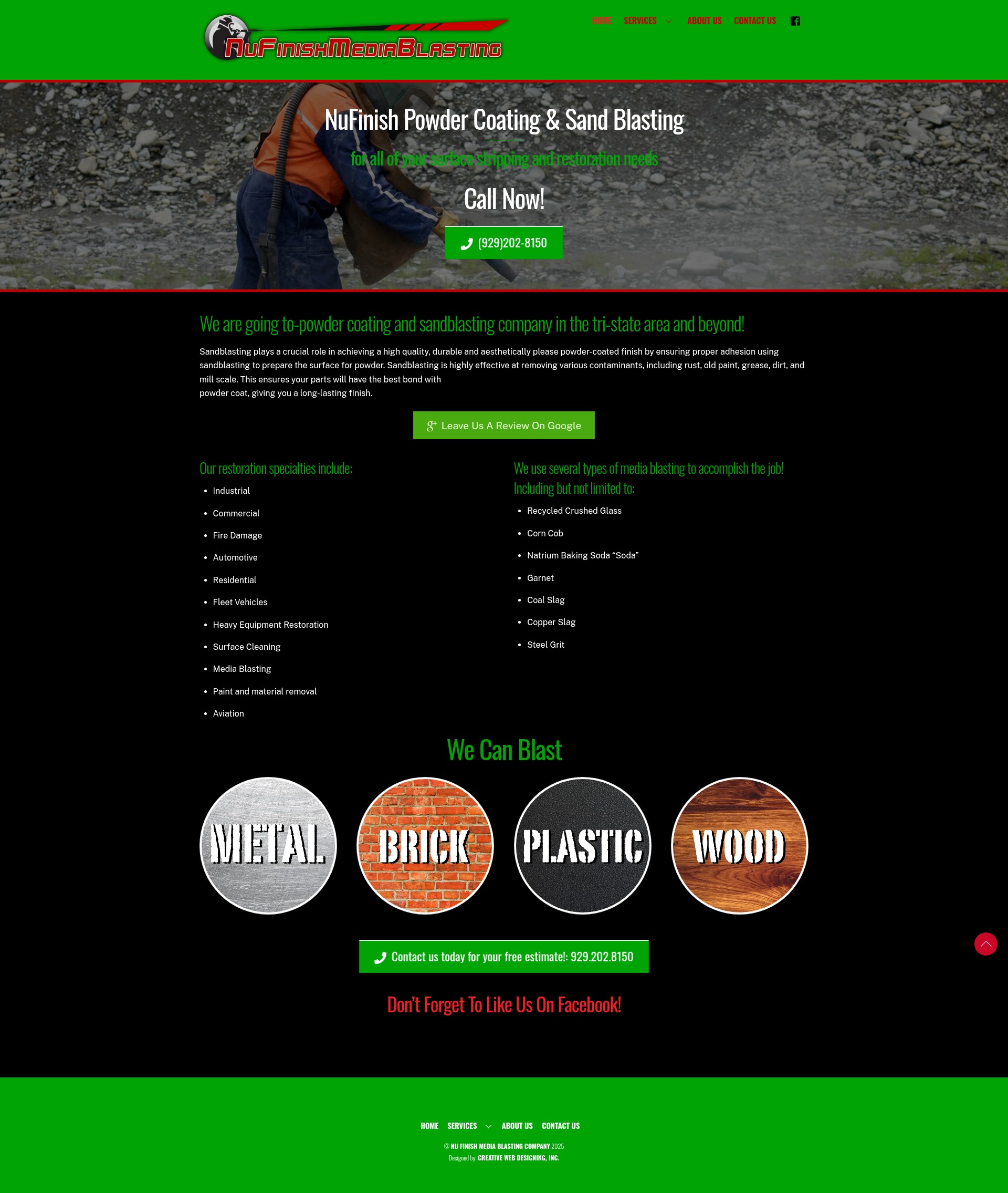 Screenshot of nufinishmediablasting.com