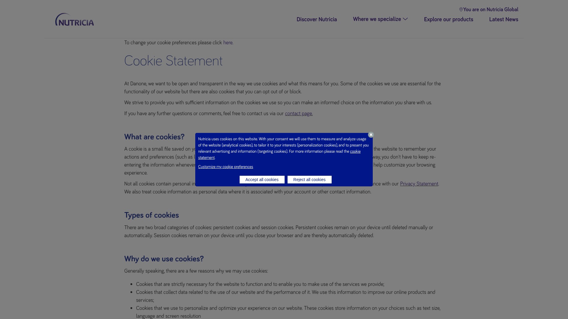 Screenshot of nutricia.com