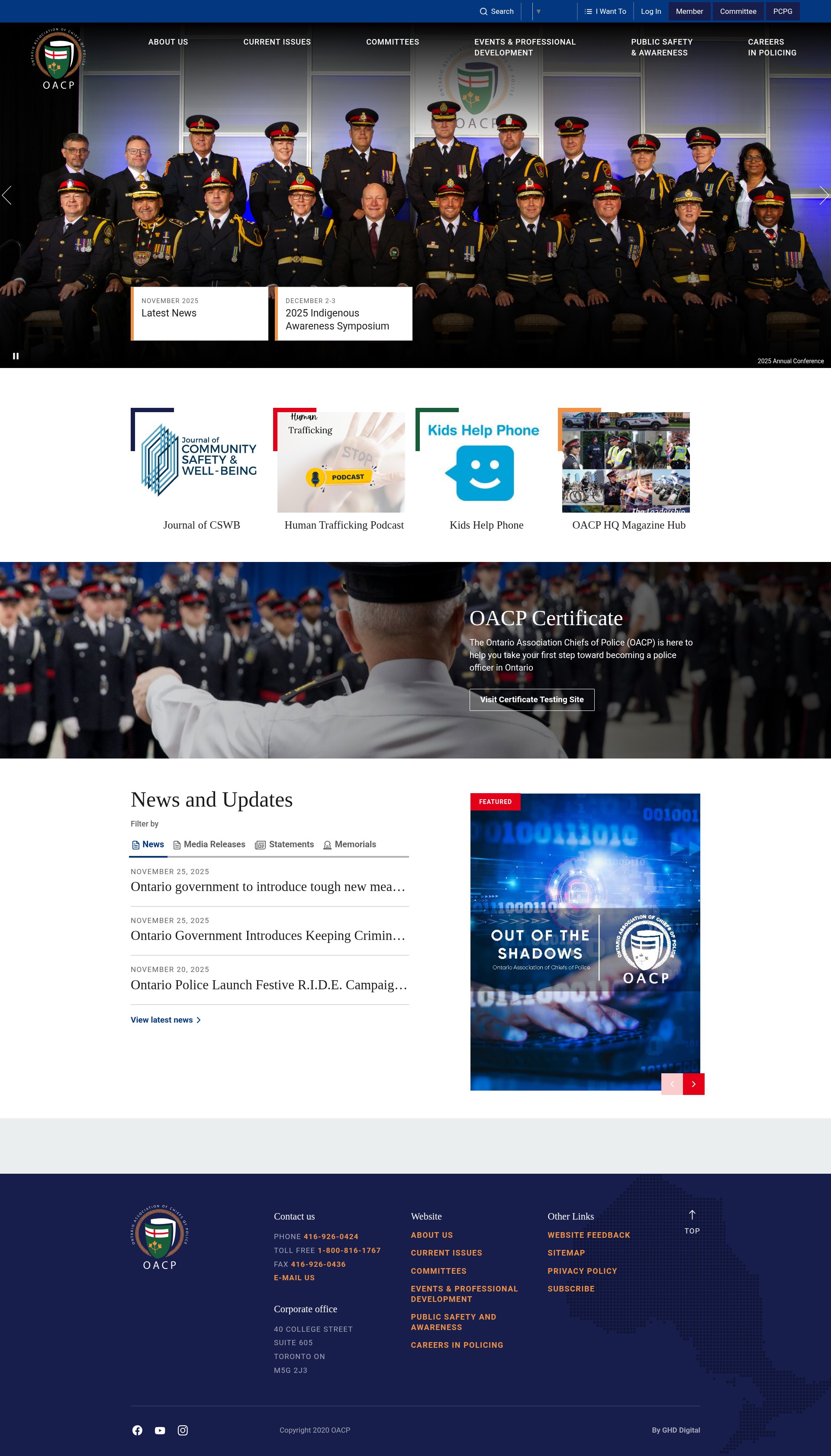 Screenshot of oacp.ca