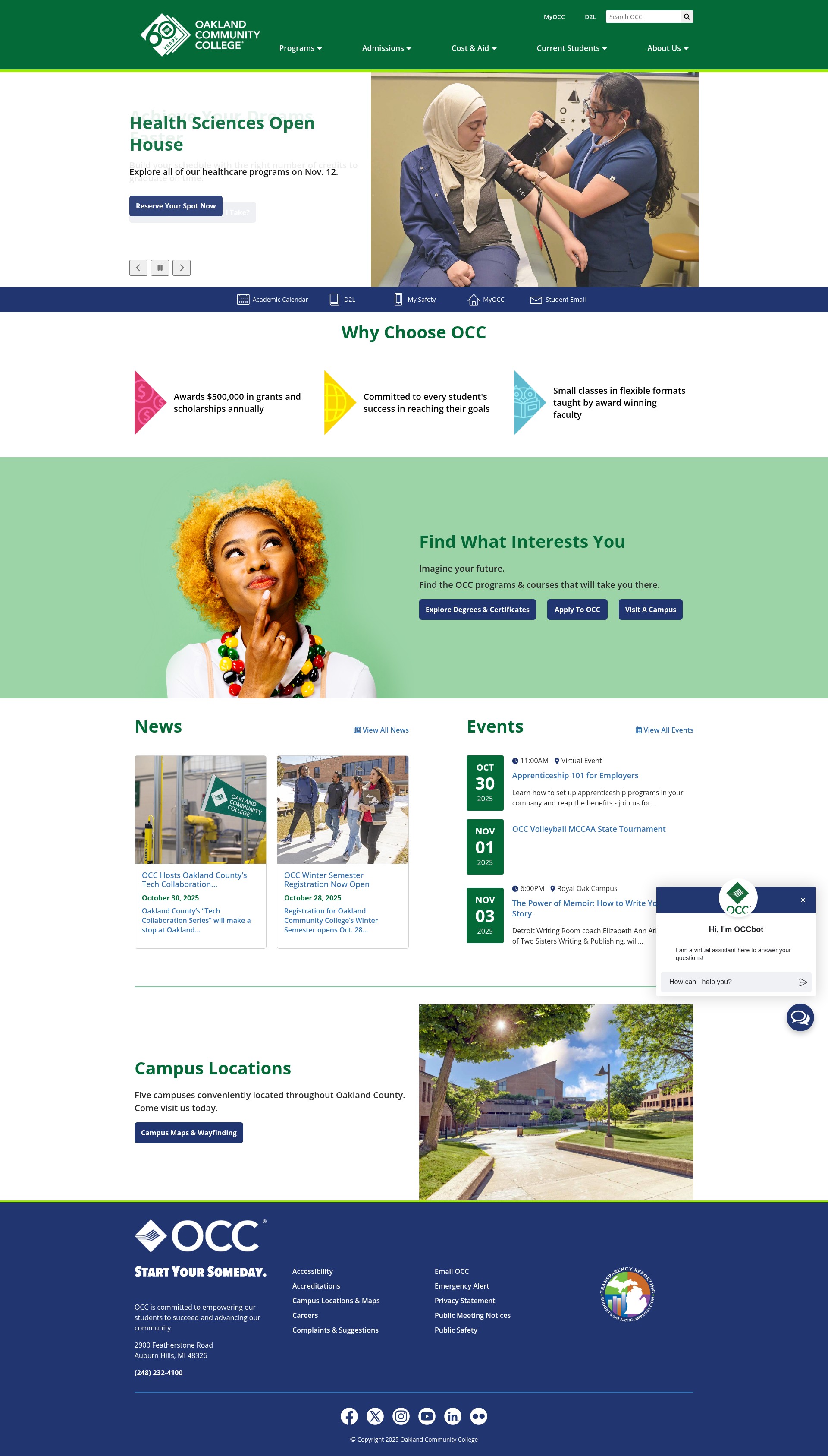 Screenshot of oaklandcc.edu