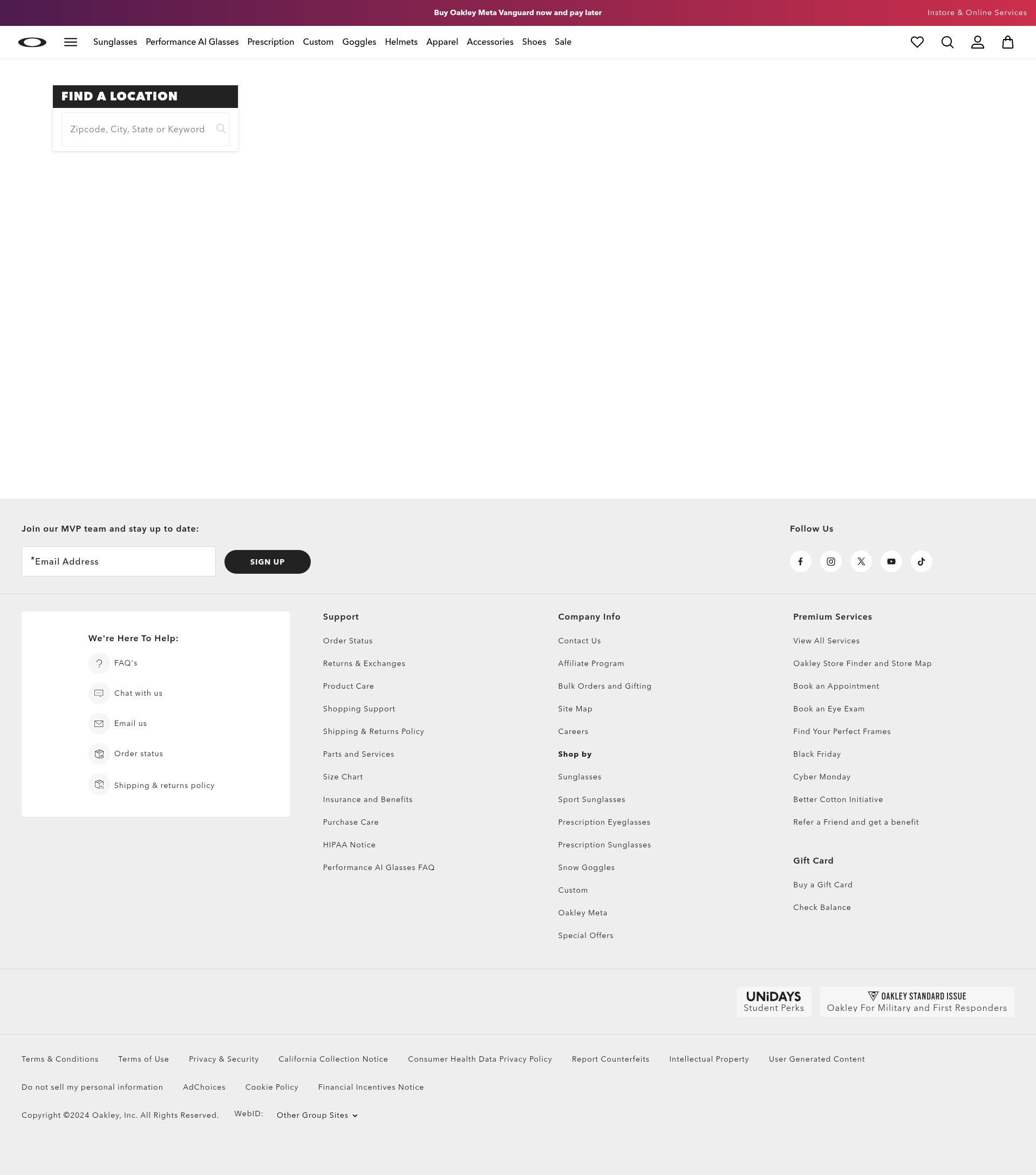 Screenshot of oakley.com