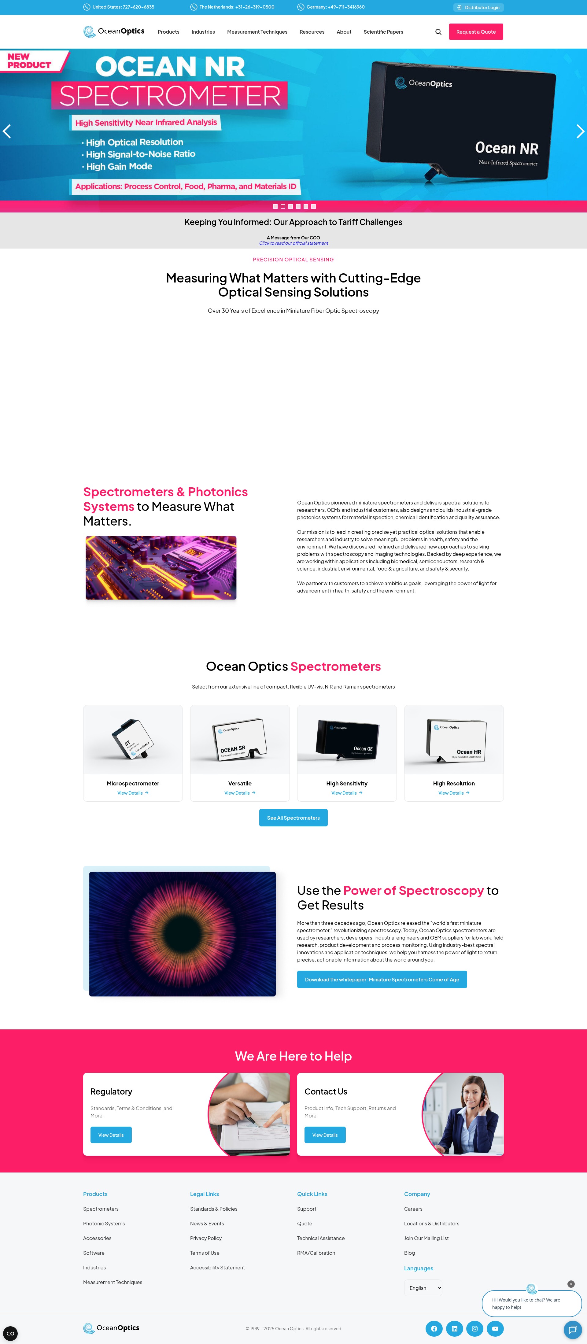 Screenshot of oceanoptics.com