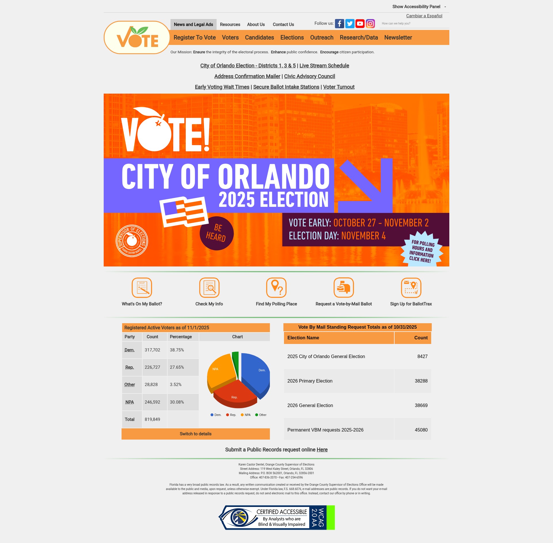 Screenshot of ocfelections.gov