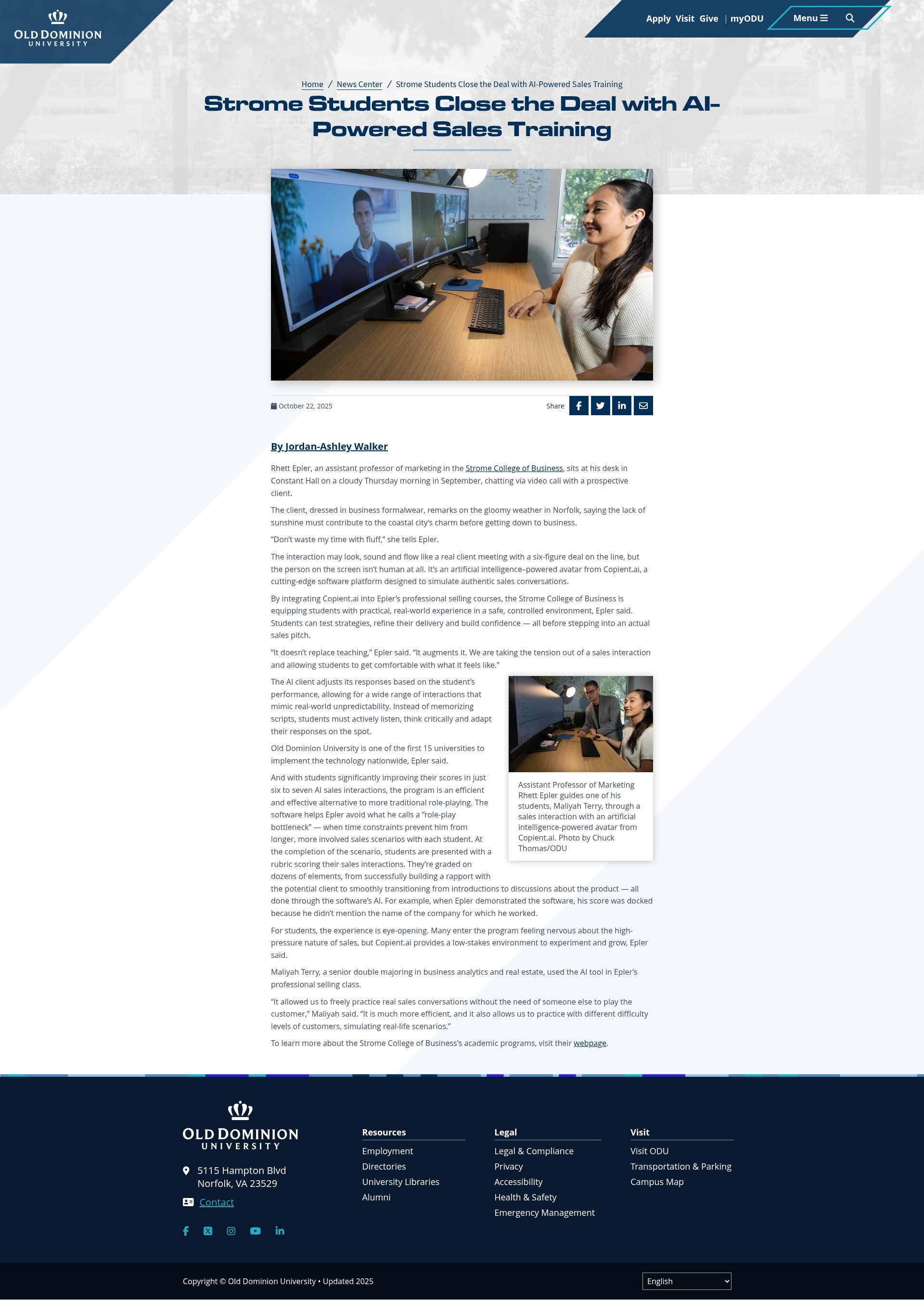 Screenshot of odu.edu
