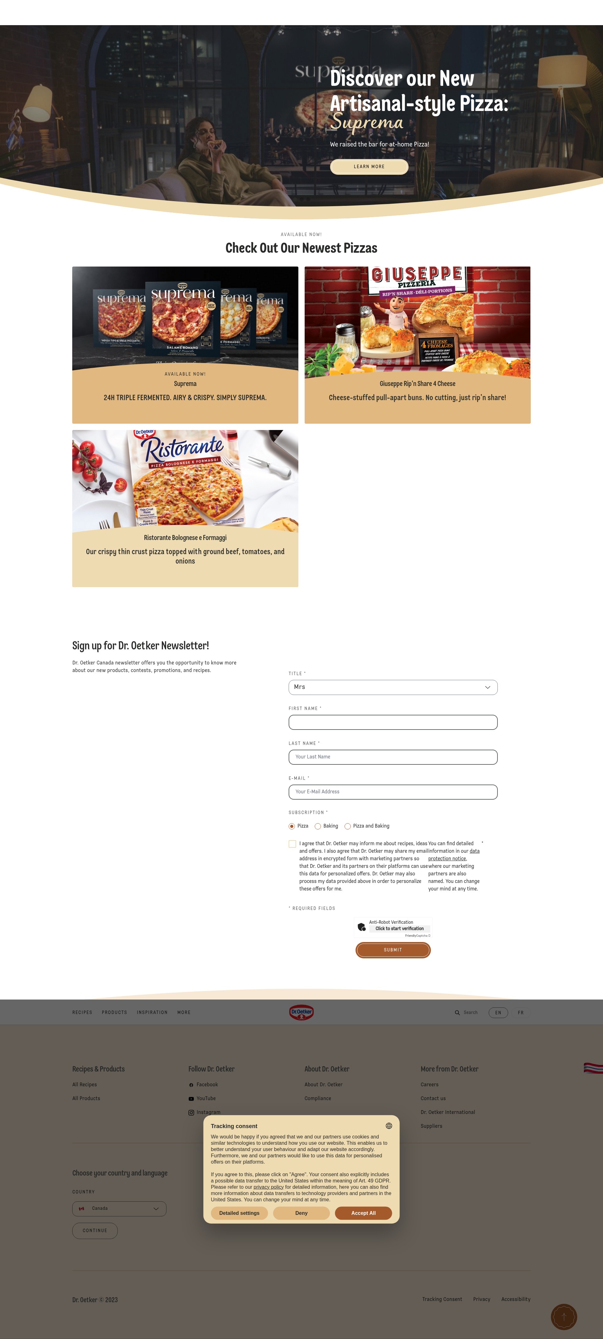 Screenshot of oetker.ca