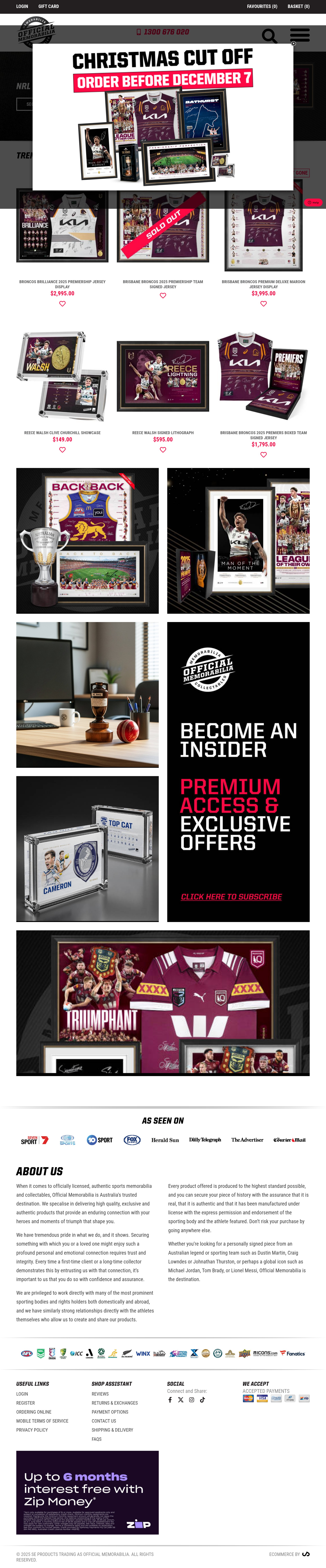 Screenshot of officialmemorabilia.com.au