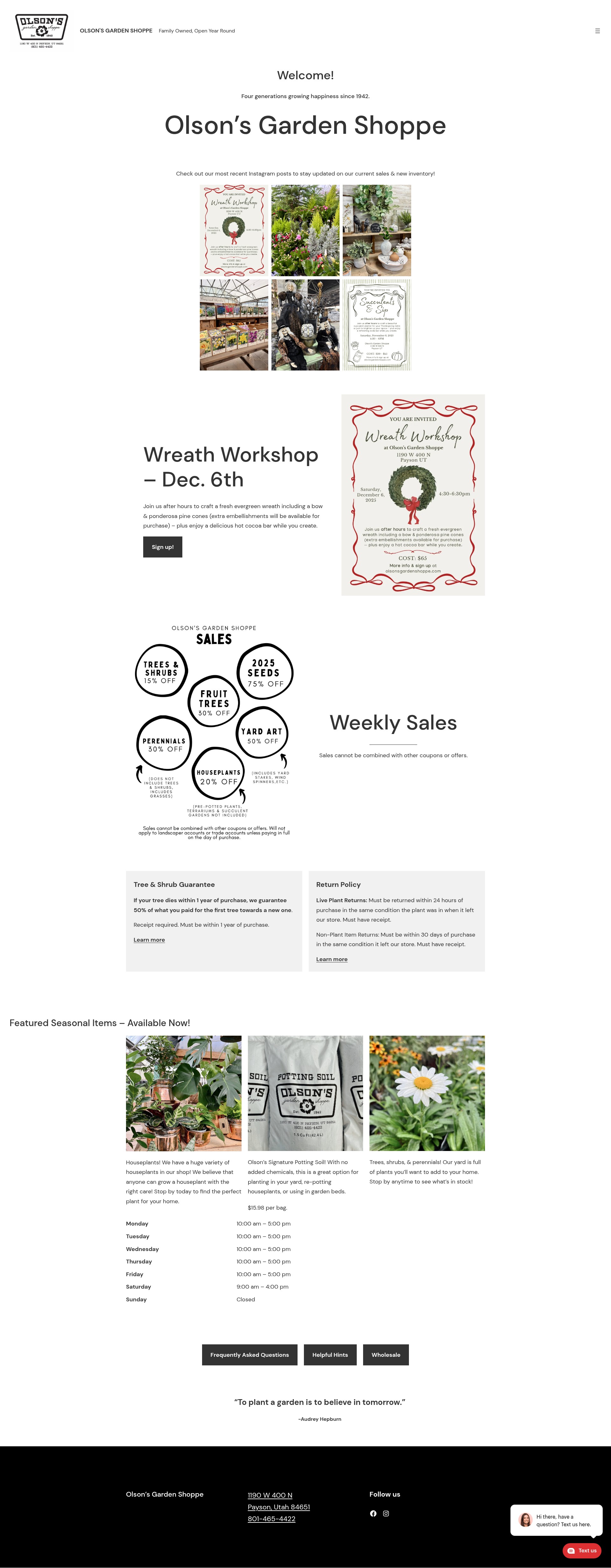 Screenshot of olsonsgardenshoppe.com
