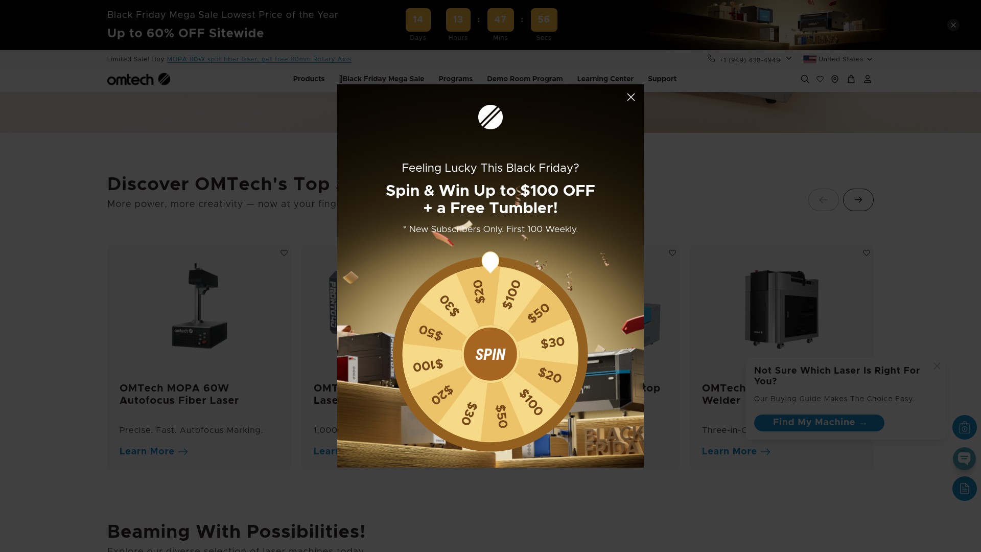 Screenshot of omtech.com