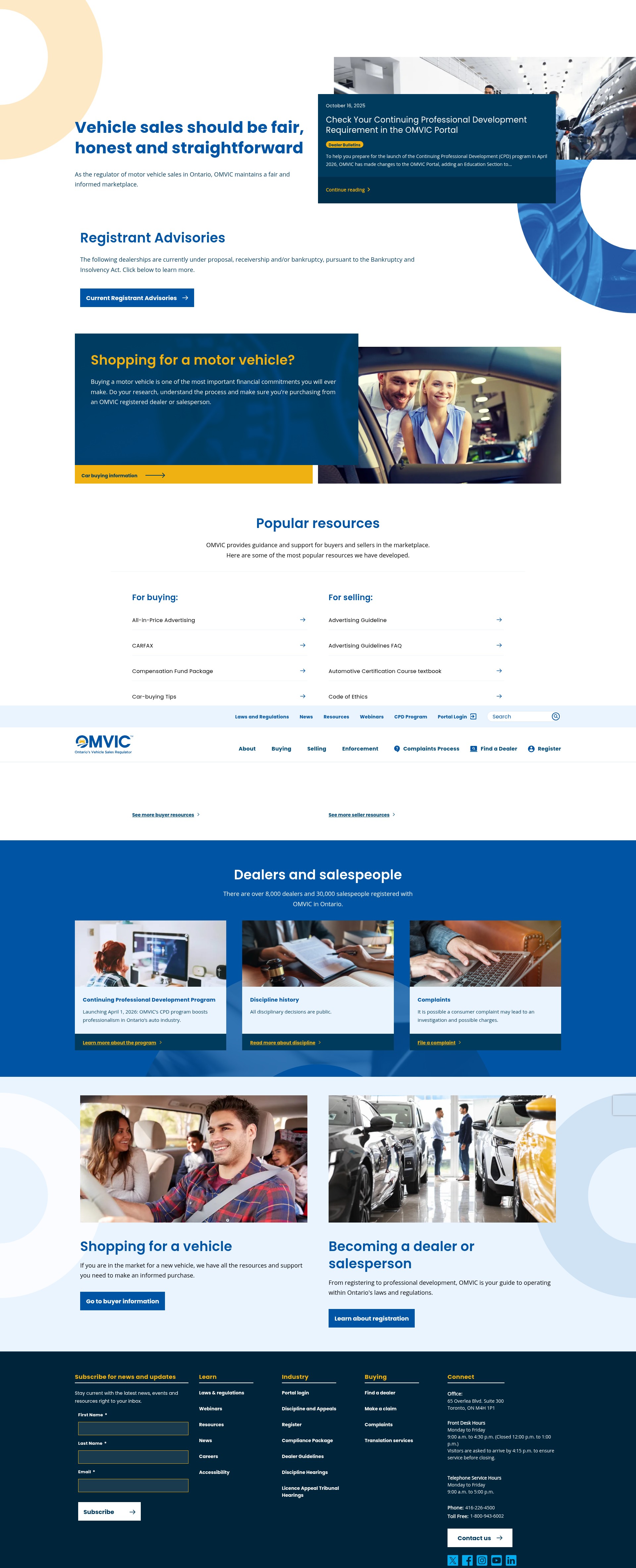 Screenshot of omvic.ca