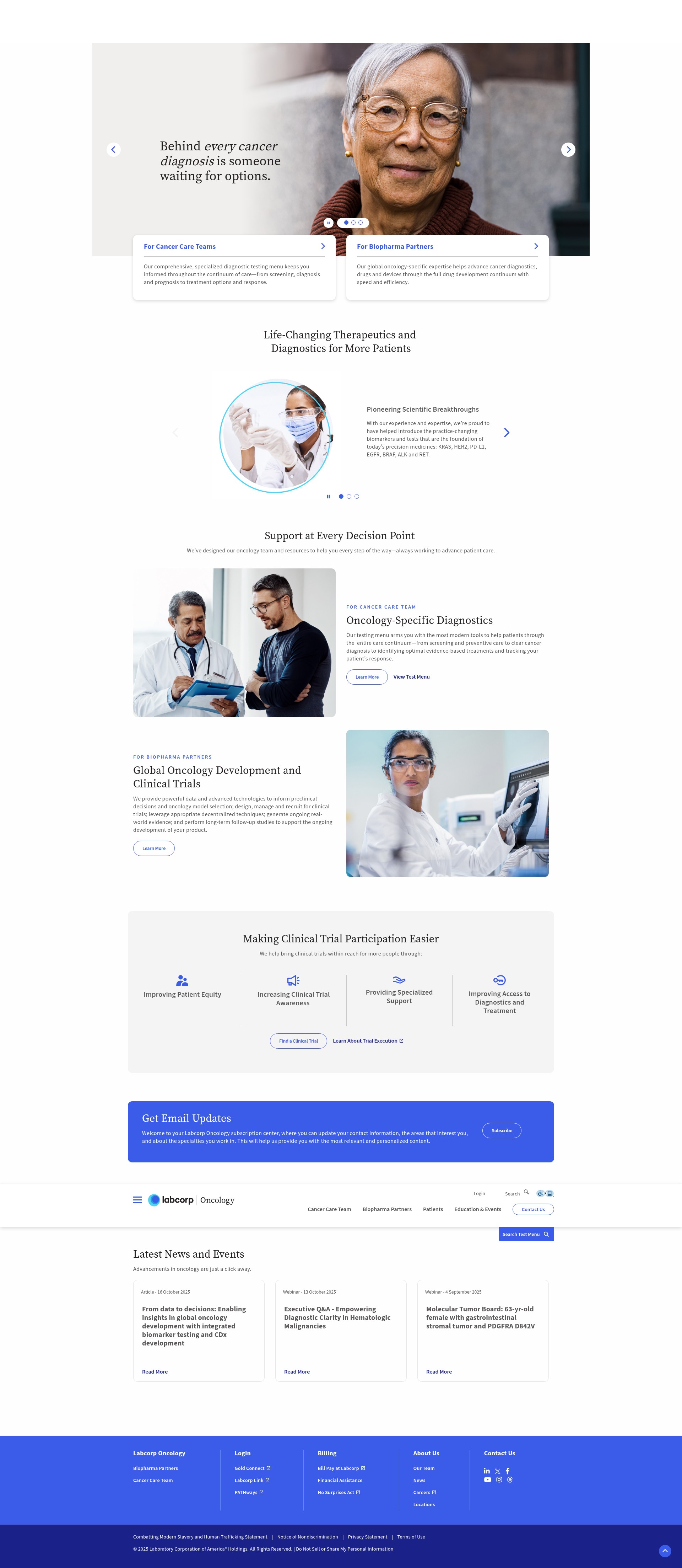 Screenshot of oncology.labcorp.com