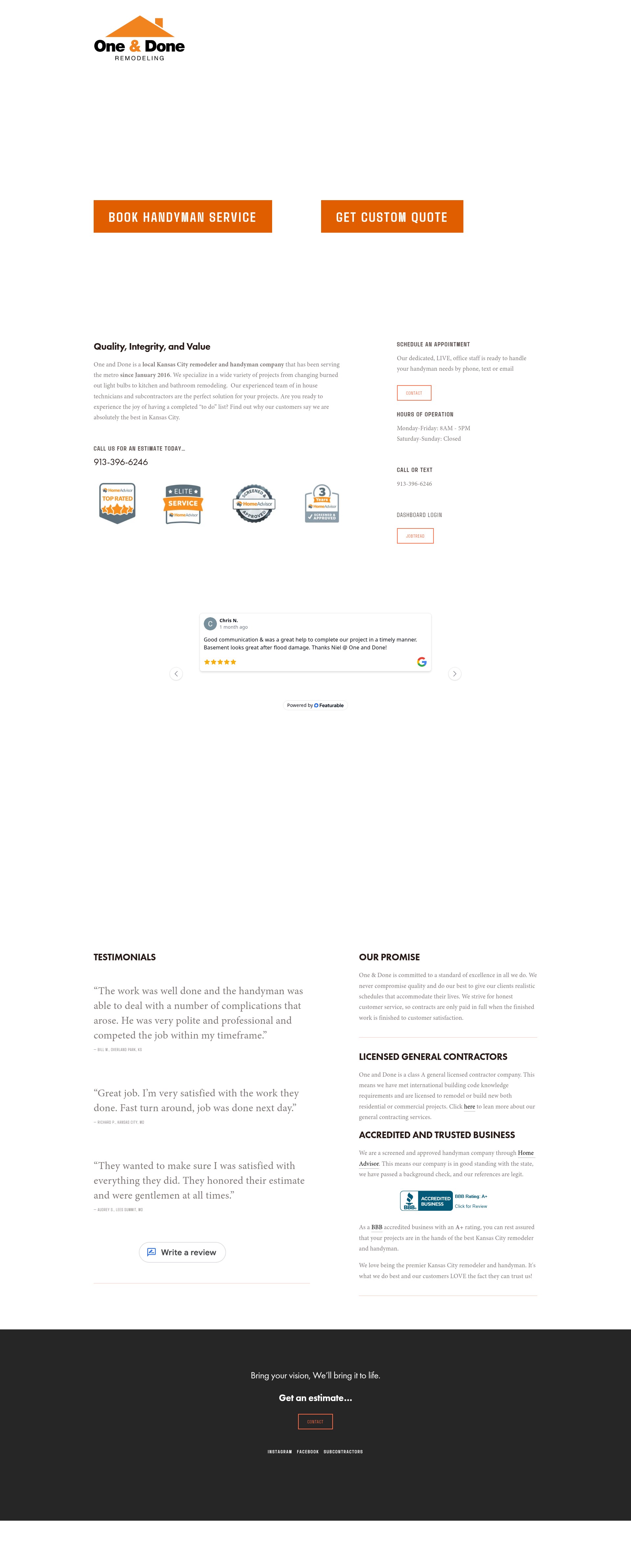 Screenshot of oneanddonehandyman.com