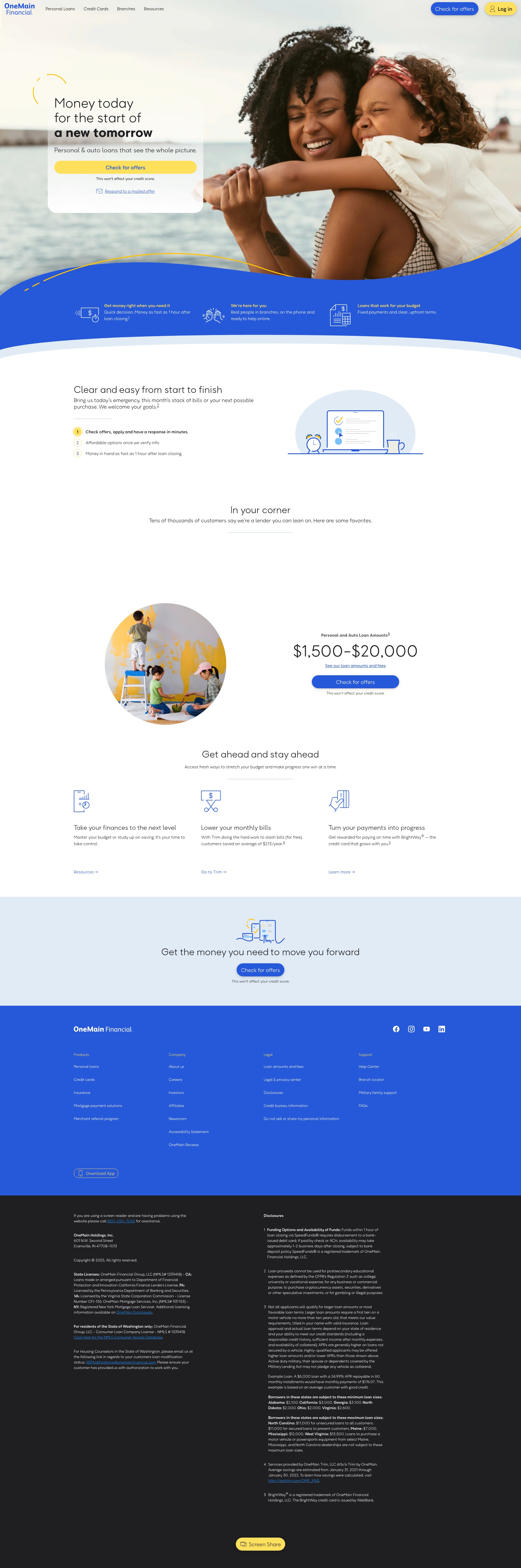 Screenshot of onemainfinancial.com