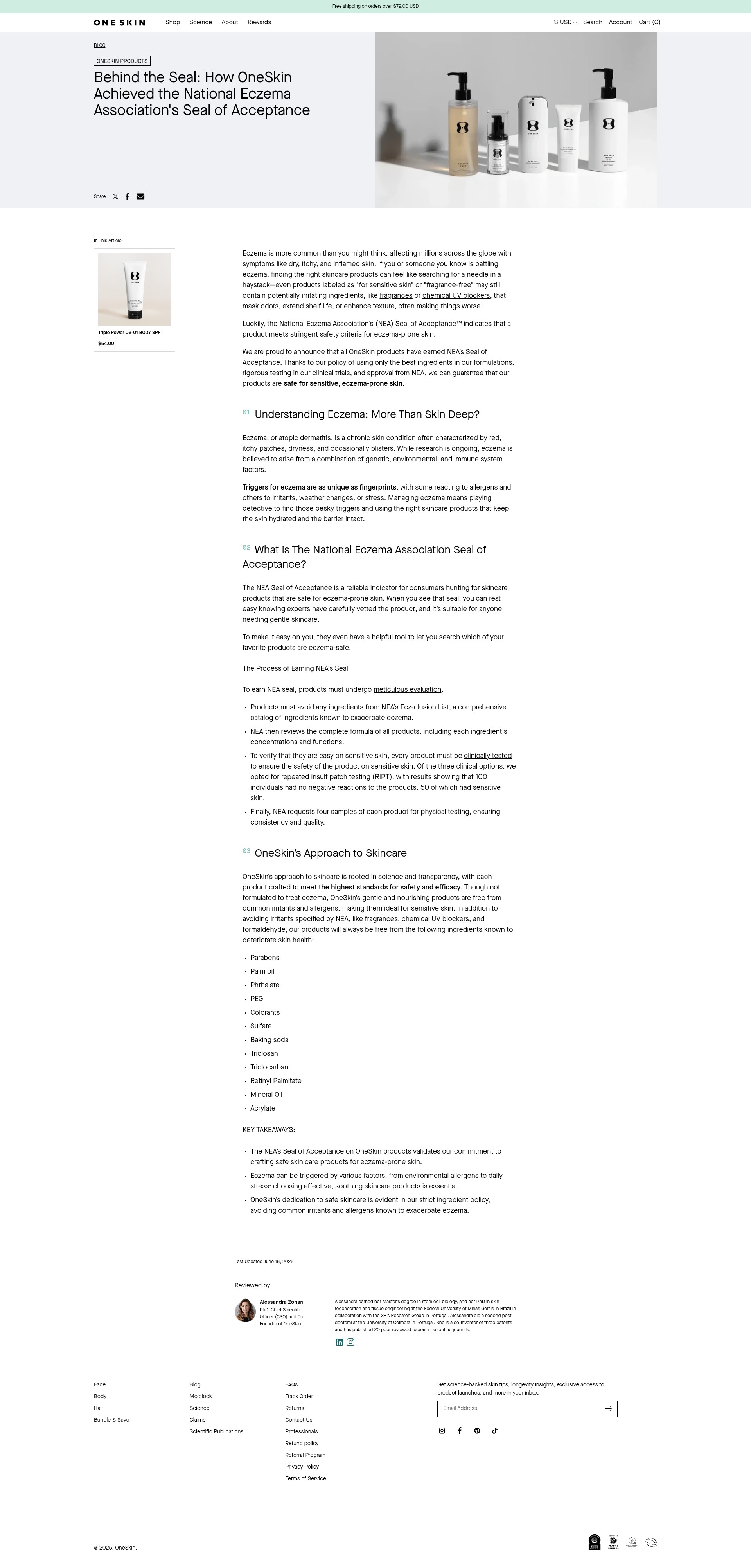 Screenshot of oneskin.co