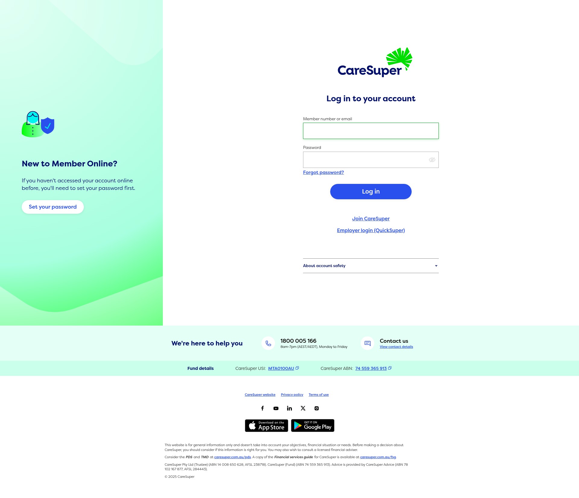 Screenshot of online.caresuper.com.au