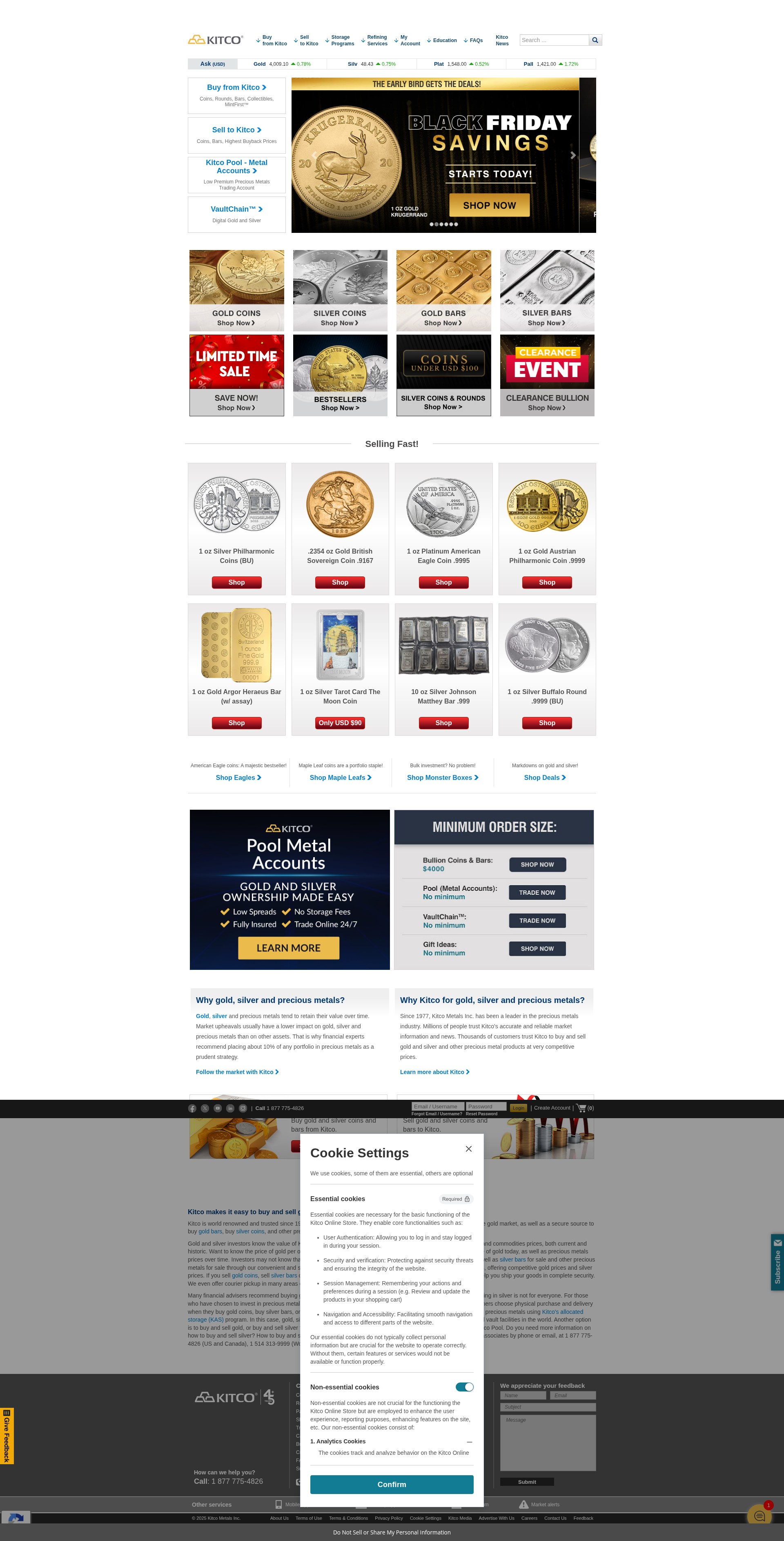 Screenshot of online.kitco.com