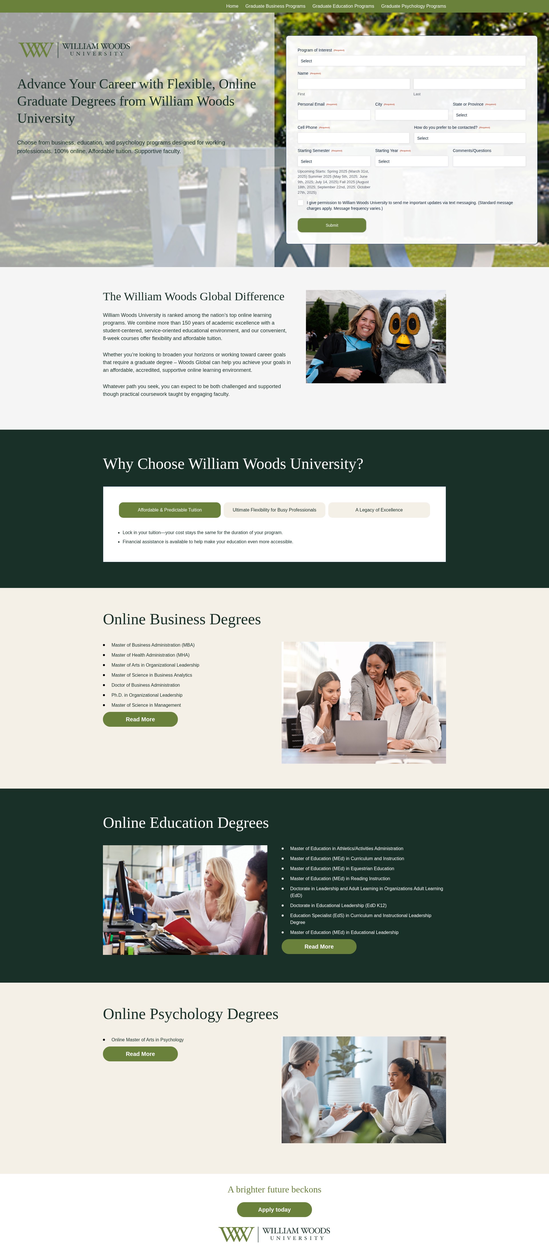 Screenshot of online.williamwoods.edu