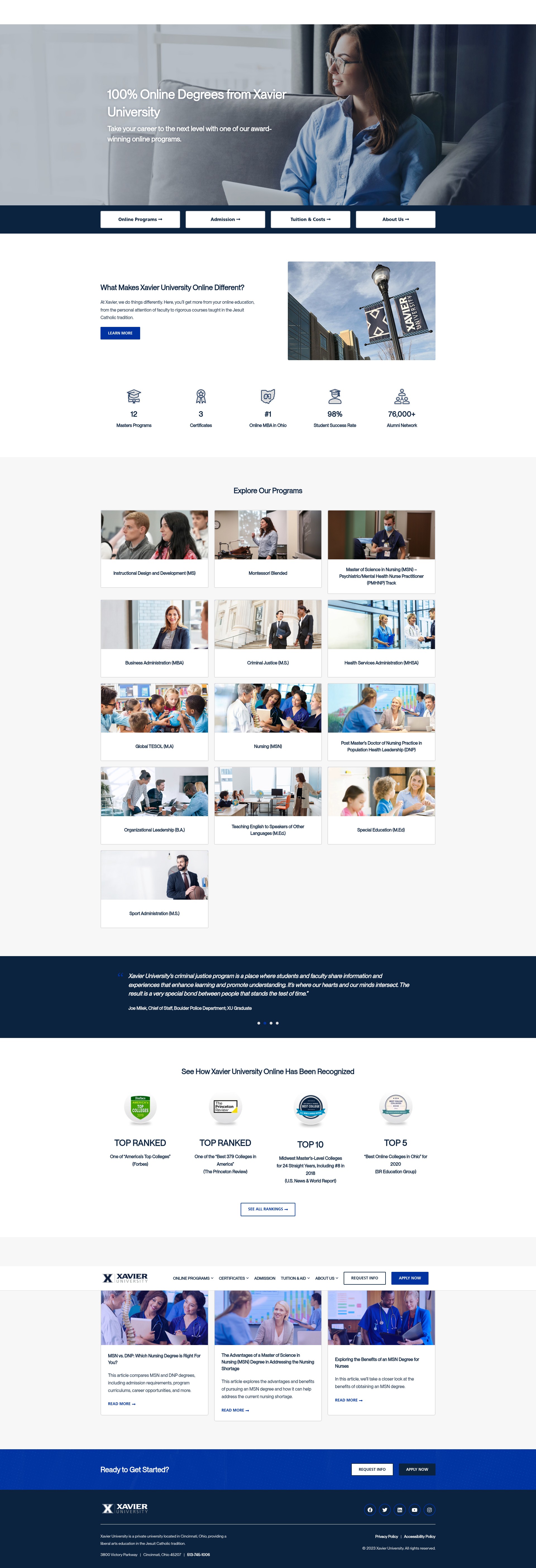 Screenshot of online.xavier.edu